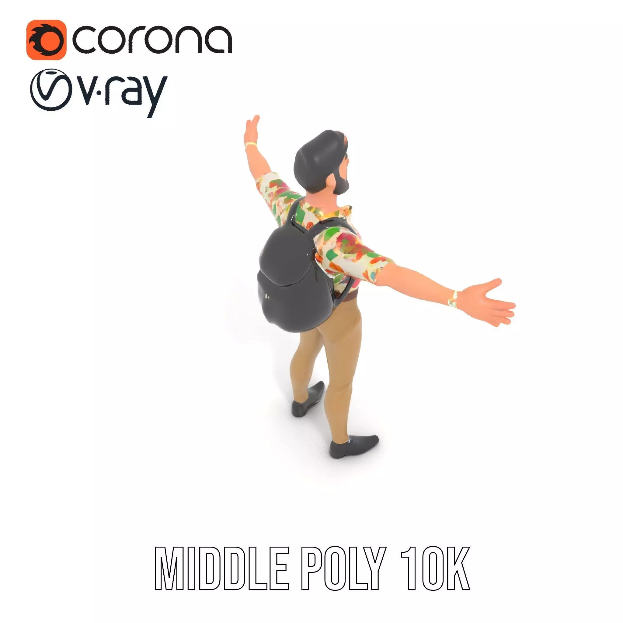 Casual Male Character with Floral Shirt Model Pack Low-poly 3D model_5