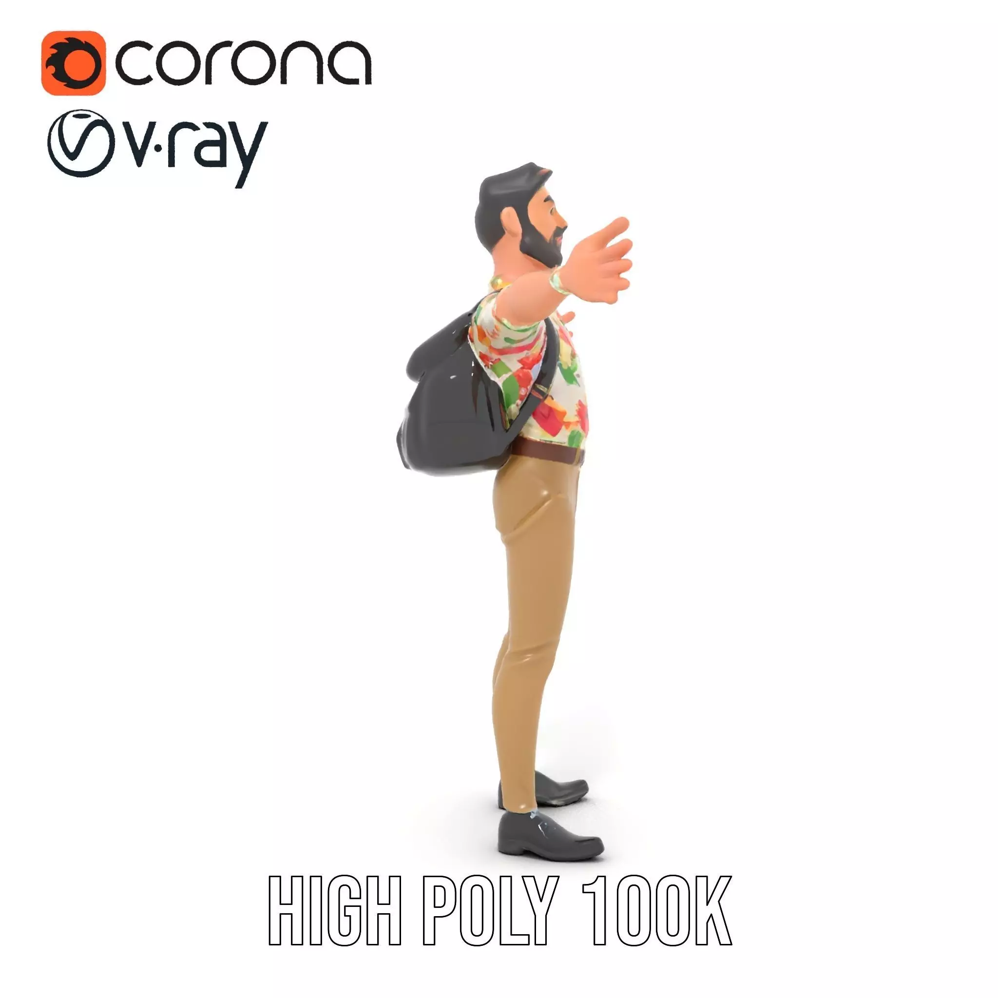Casual Male Character with Floral Shirt Model Pack Low-poly 3D model_15