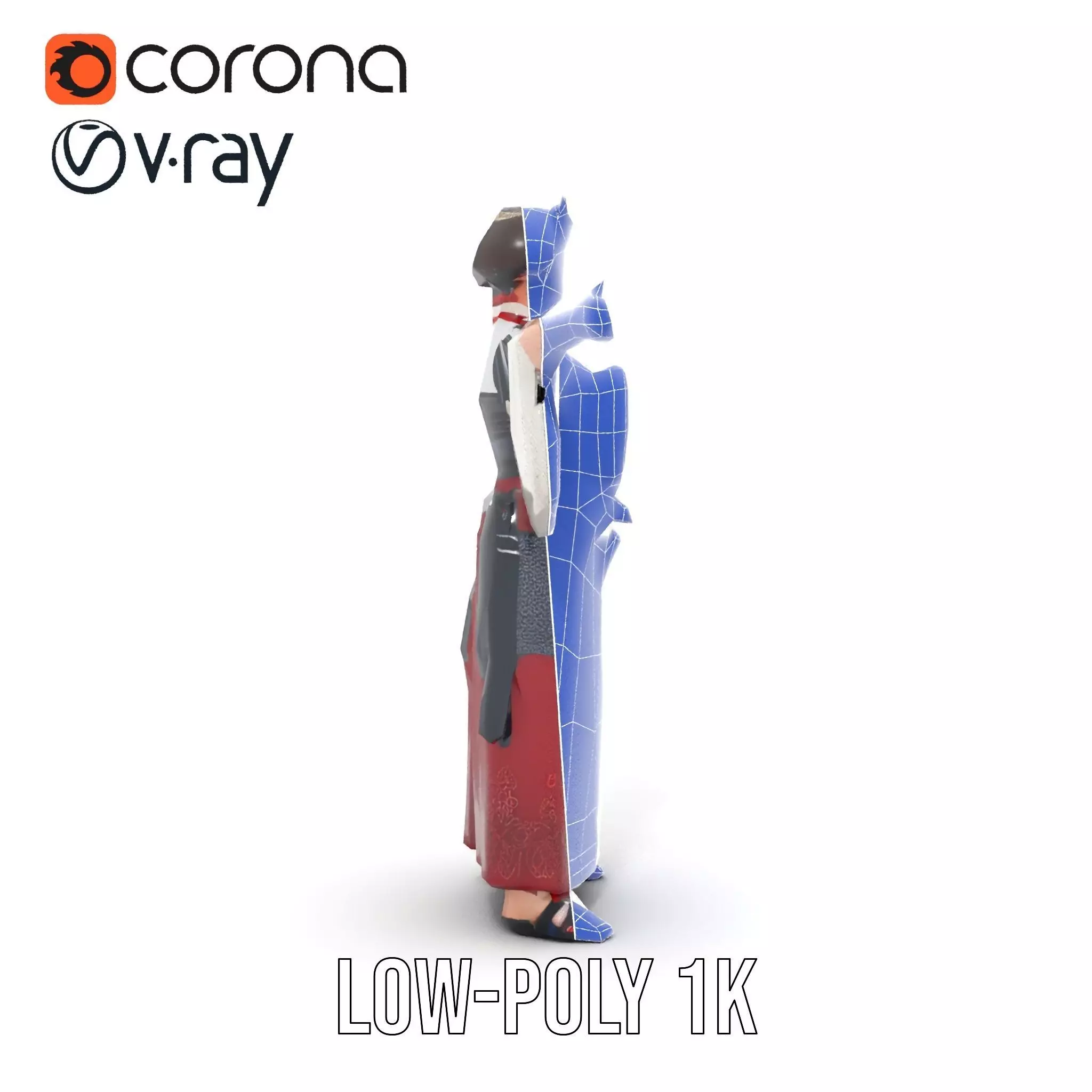 Samurai Armor Character Model Pack Low-poly 3D model_31