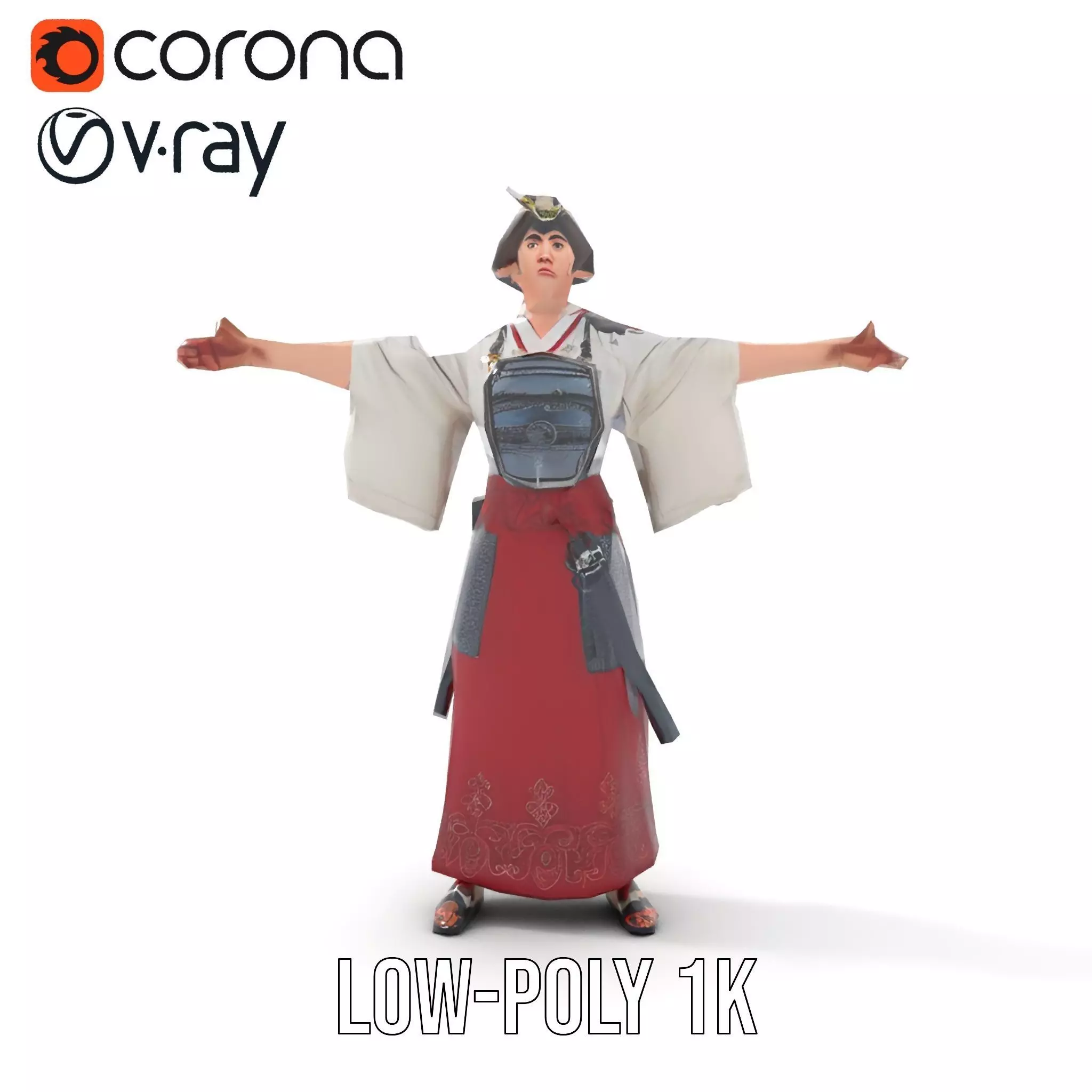 Samurai Armor Character Model Pack Low-poly 3D model_7