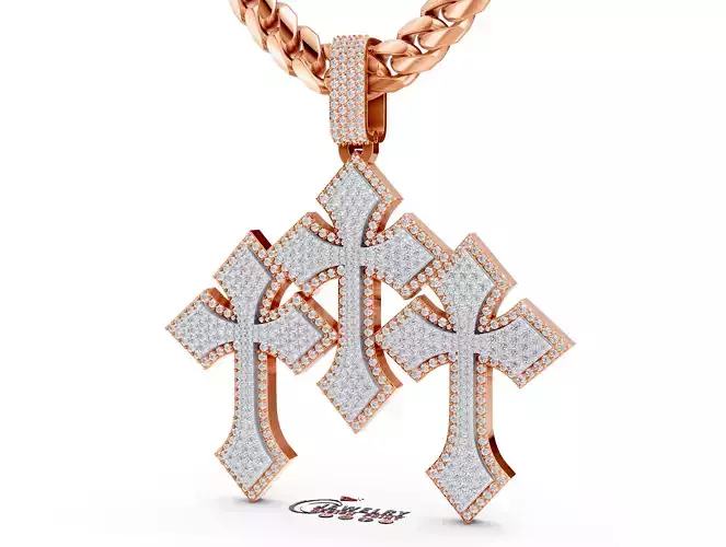 Custom Triple Cross Pendant - Tree Cross Crucifixion Cross 