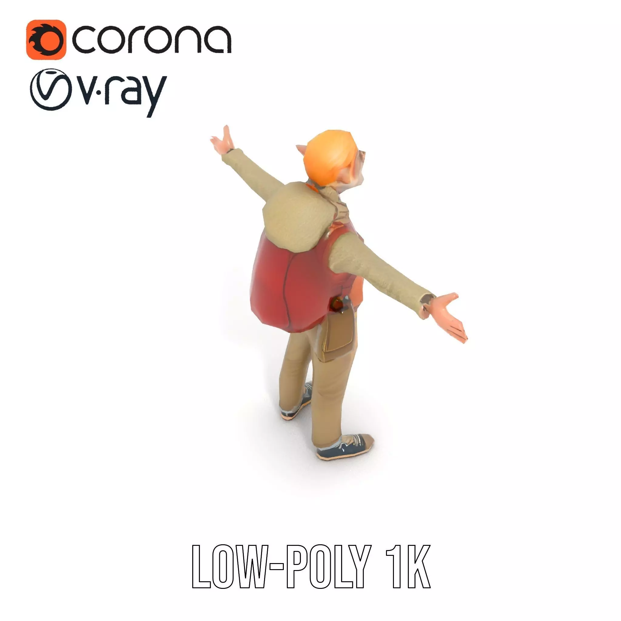 Fantasy Character Model Pack with Backpack Low-poly 3D model_10