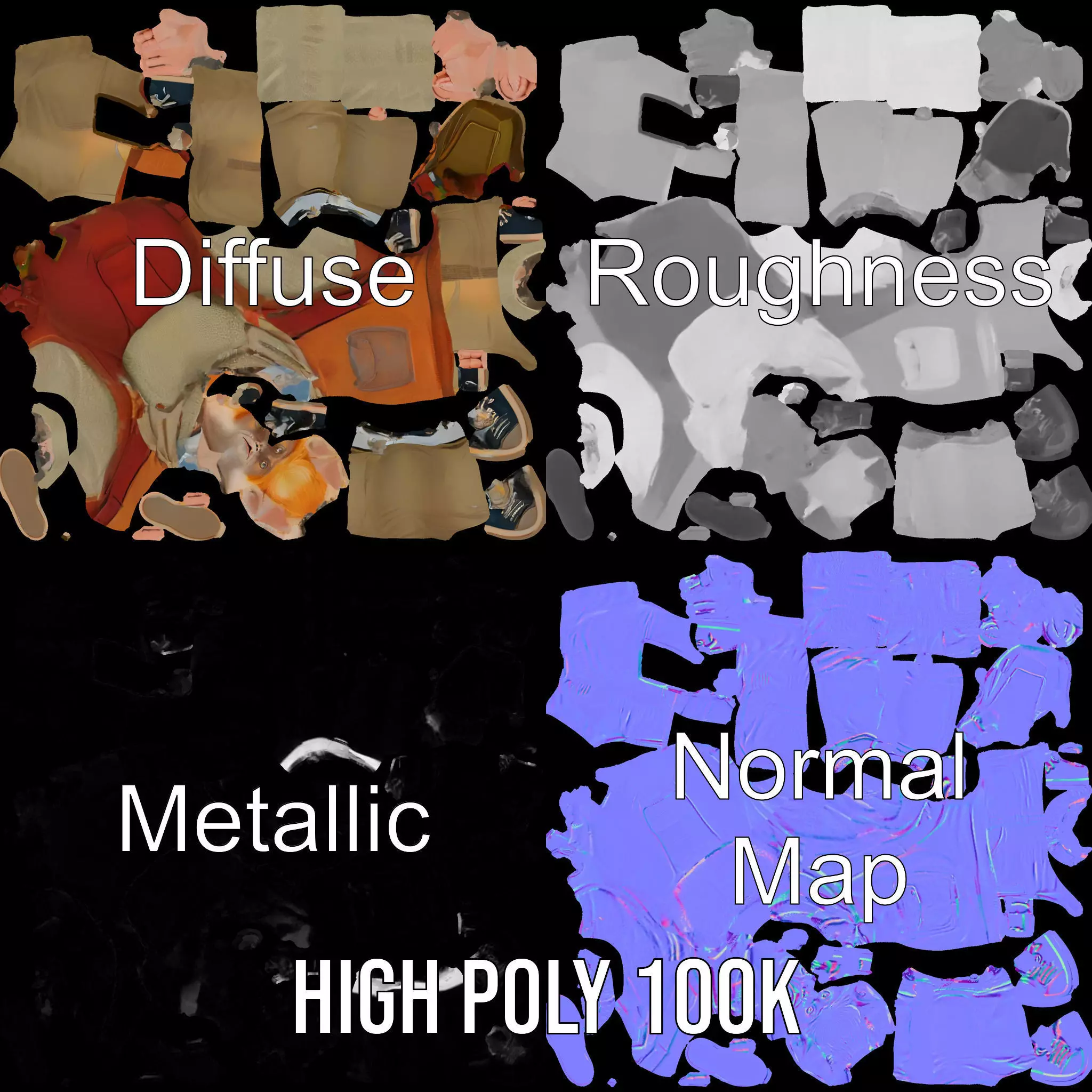 Fantasy Character Model Pack with Backpack Low-poly 3D model_3