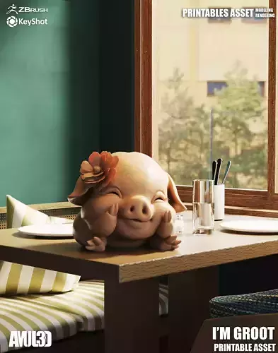 IM GROOT AND CUTE PIG PRINTABLE MODEL