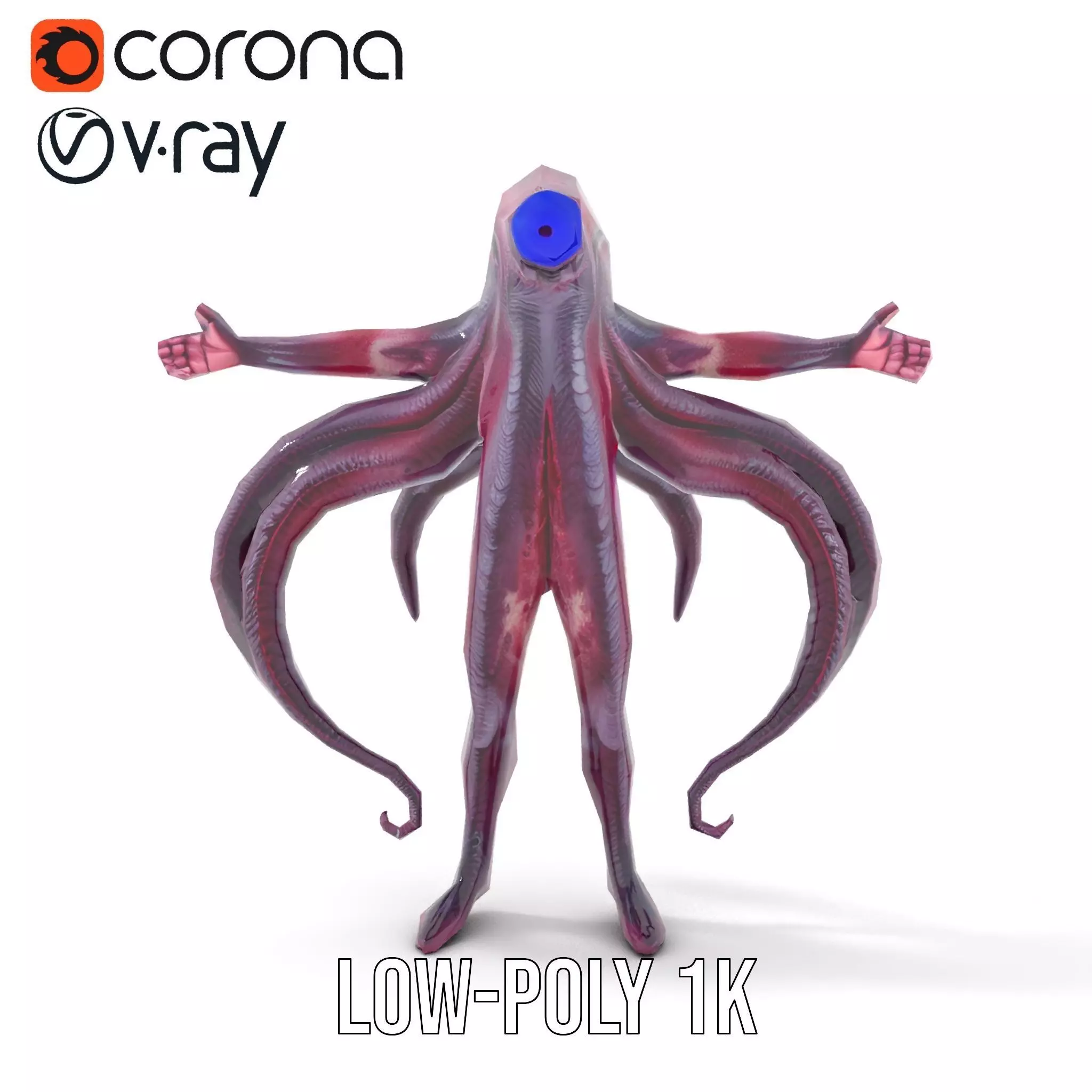 Cyclops Octopus Humanoid Creature Model Pack Low-poly 3D model_9