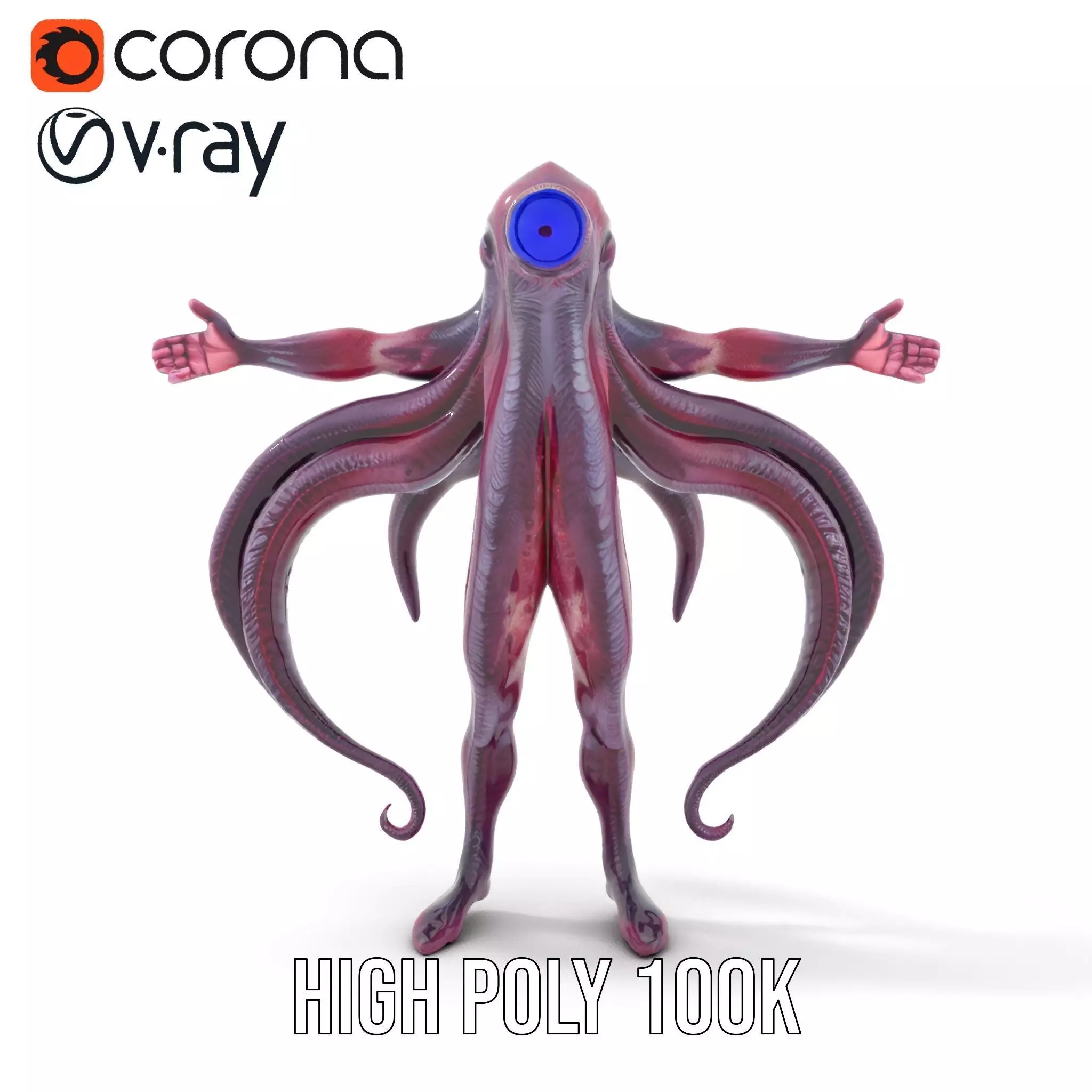 Cyclops Octopus Humanoid Creature Model Pack Low-poly 3D model_26