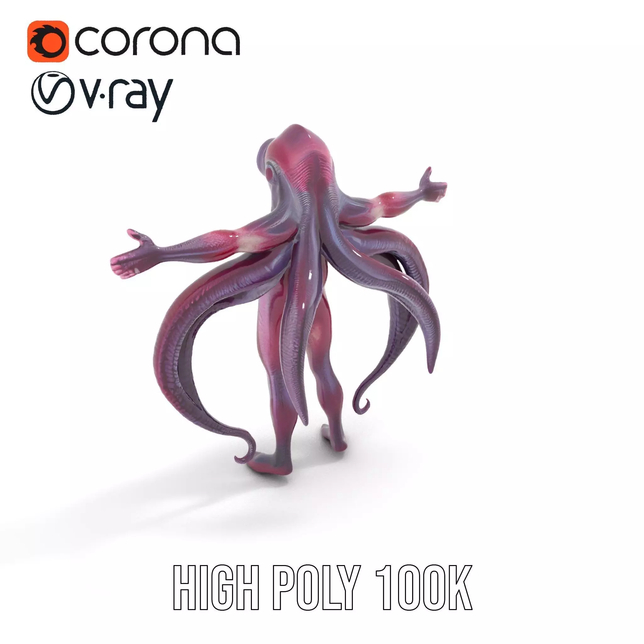 Cyclops Octopus Humanoid Creature Model Pack Low-poly 3D model_10