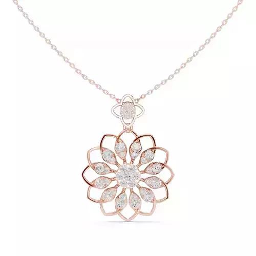 Round Diamond Flower Pendant Women Necklace 3dm STL Video