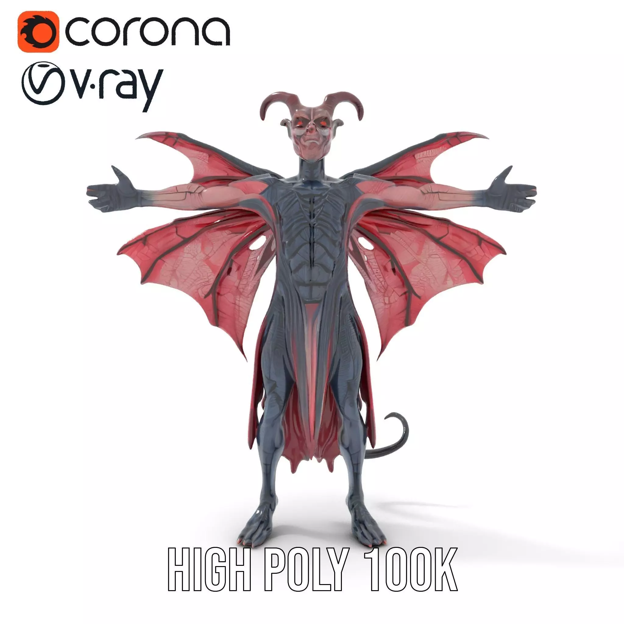 Demonic Creature Model Pack with Wings and Horns Low-poly 3D model_10
