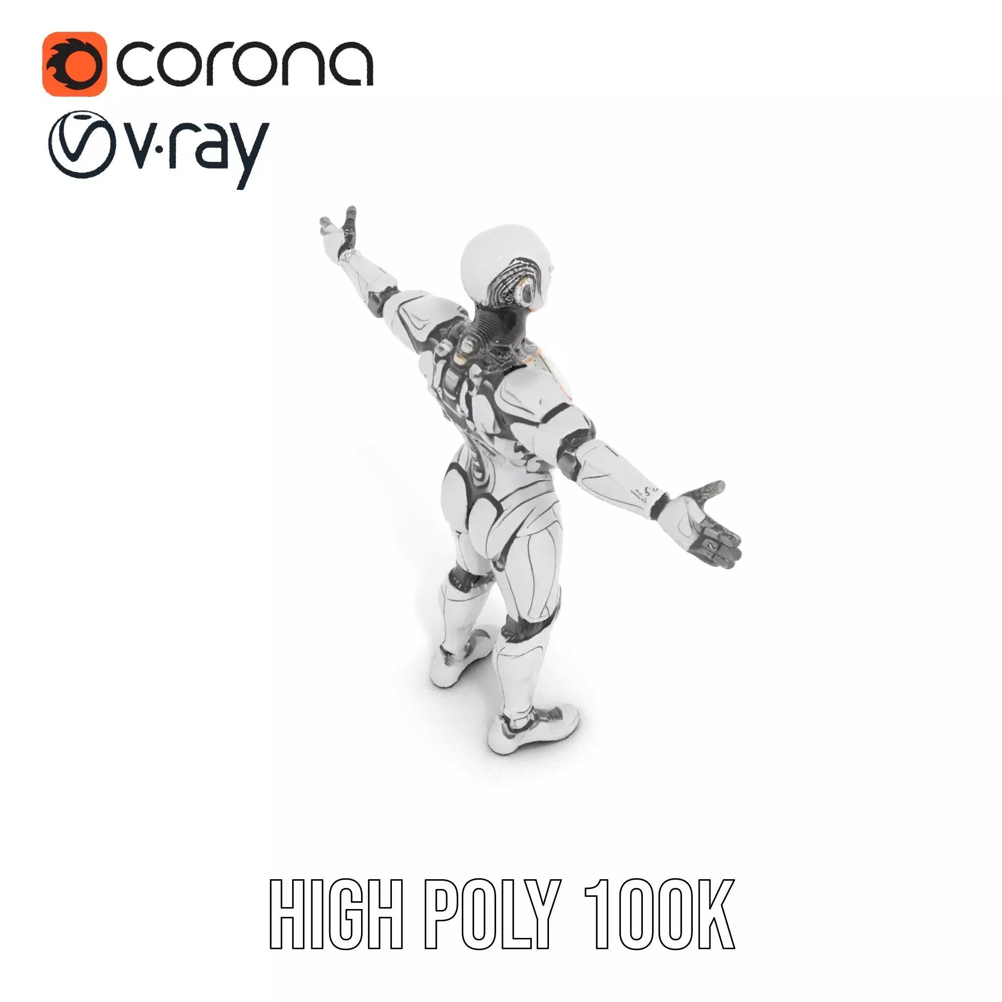 Futuristic Android Robot Model Pack with LED Details Low-poly 3D model_17