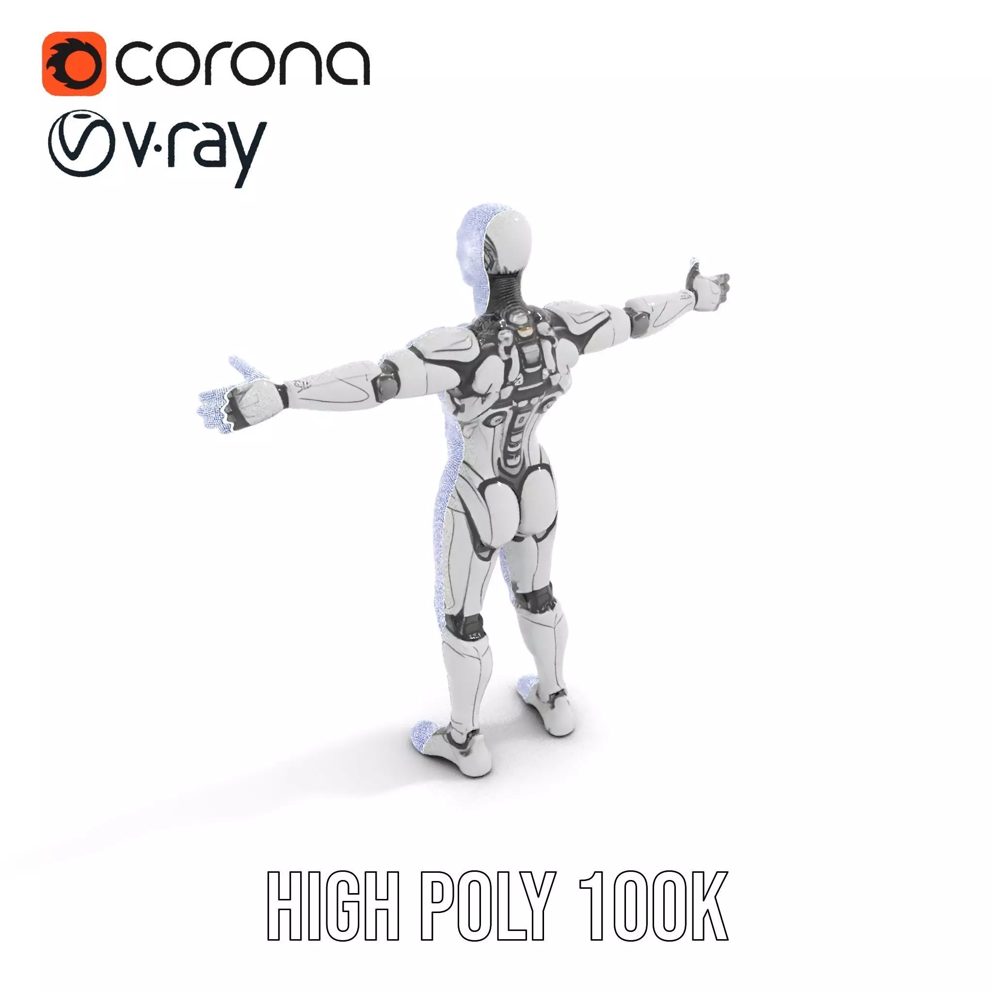Futuristic Android Robot Model Pack with LED Details Low-poly 3D model_26