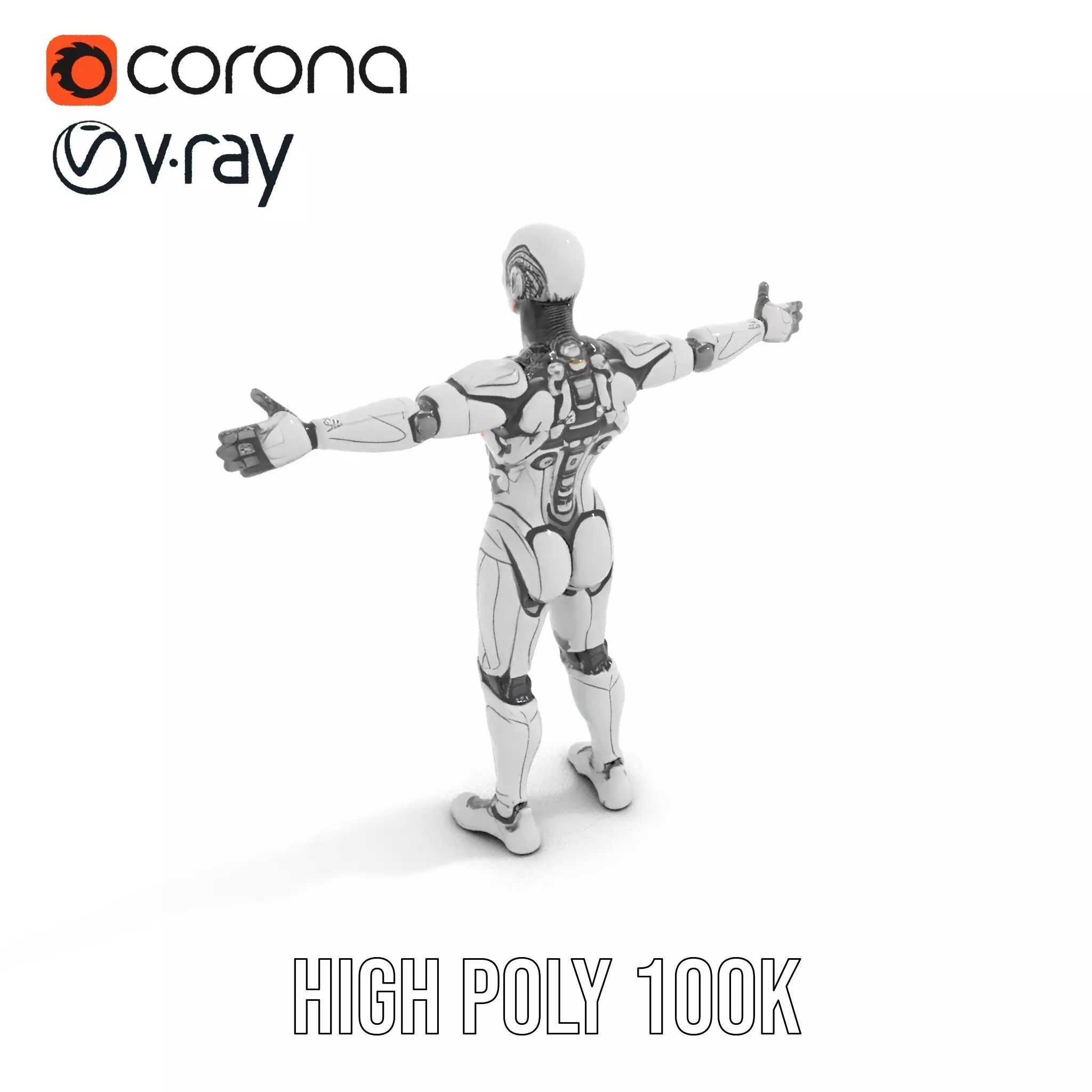Futuristic Android Robot Model Pack with LED Details Low-poly 3D model_9