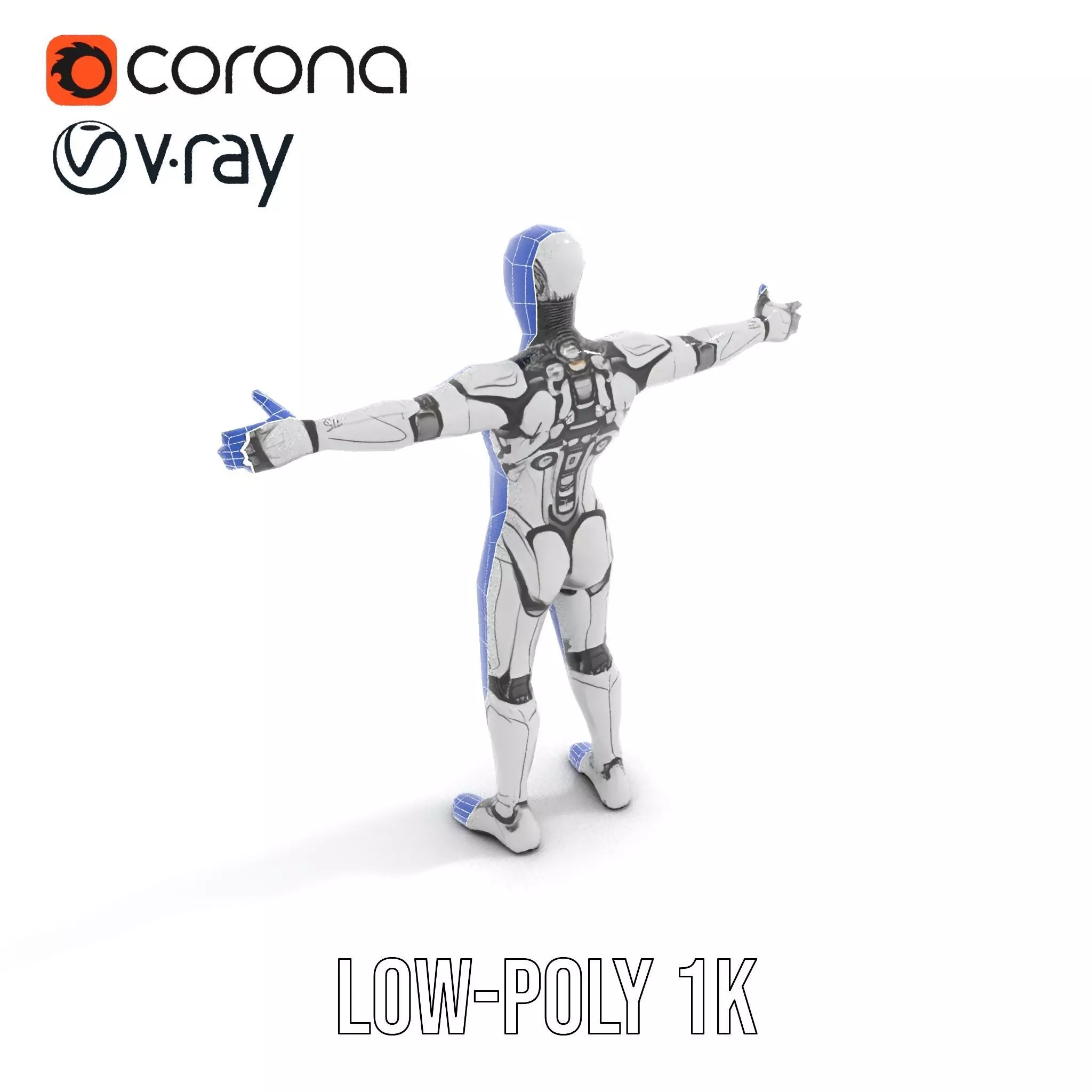 Futuristic Android Robot Model Pack with LED Details Low-poly 3D model_14