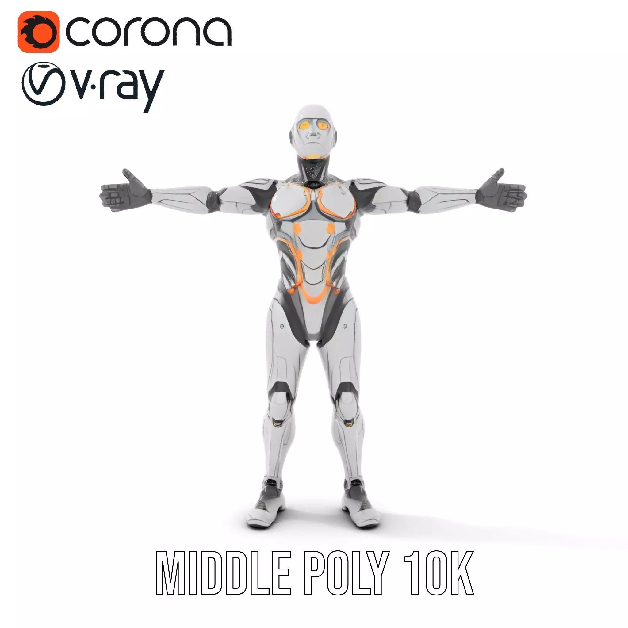 Futuristic Android Robot Model Pack with LED Details Low-poly 3D model_6
