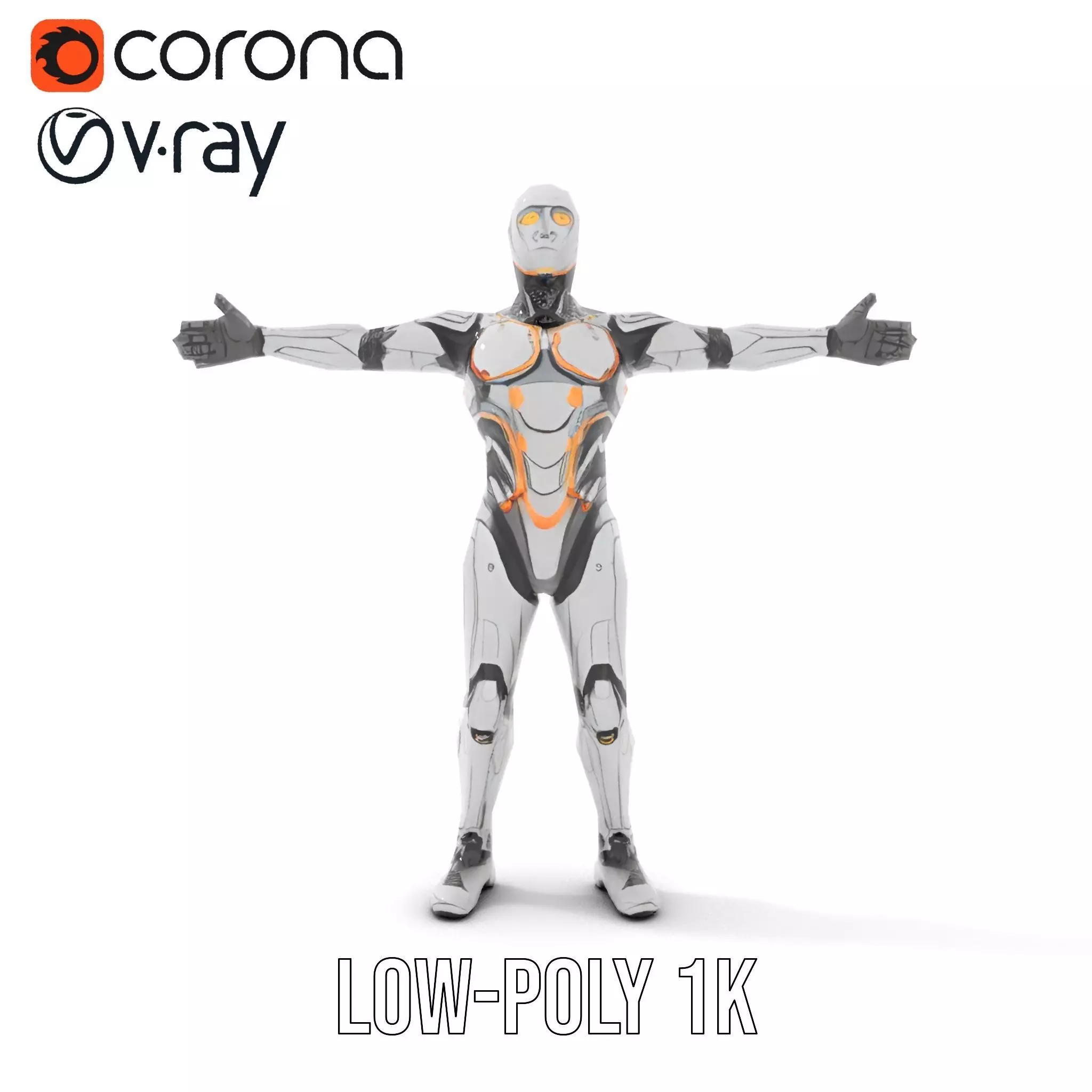Futuristic Android Robot Model Pack with LED Details Low-poly 3D model_8