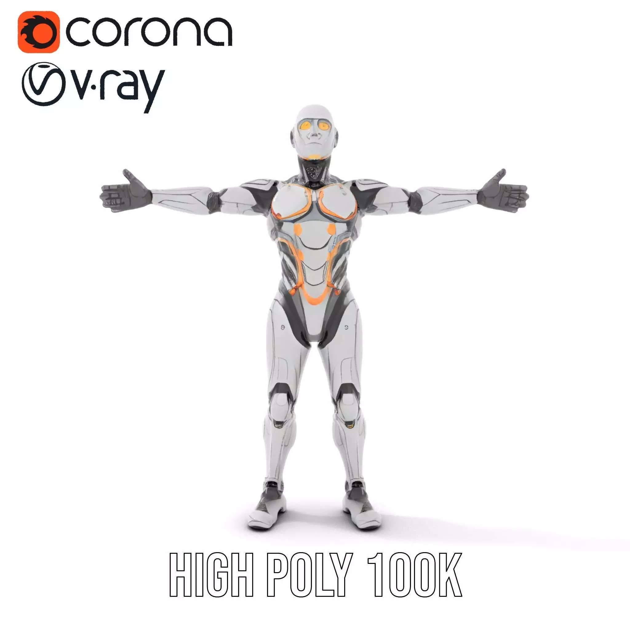Futuristic Android Robot Model Pack with LED Details Low-poly 3D model_12