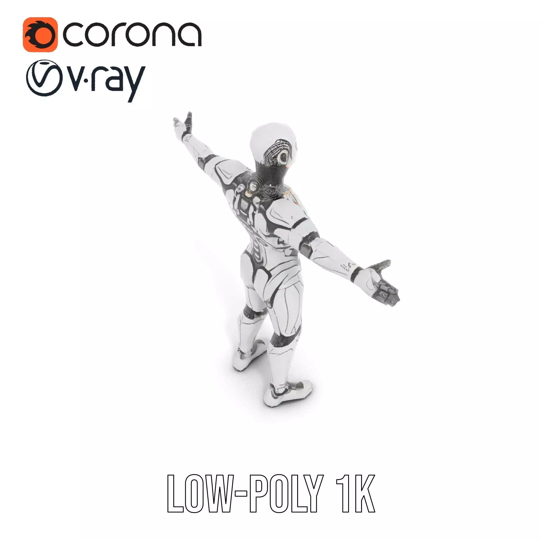 Futuristic Android Robot Model Pack with LED Details Low-poly 3D model_7