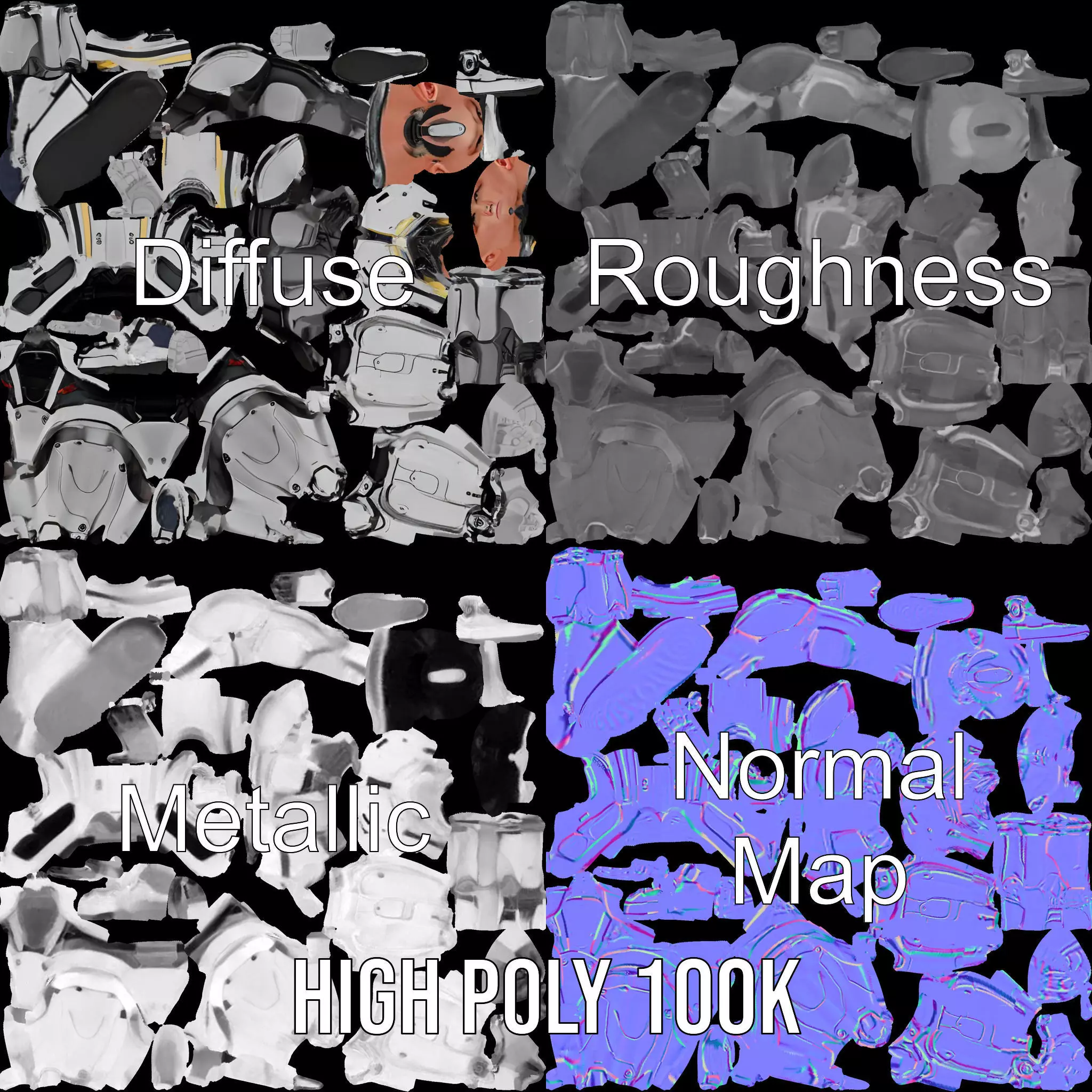 Futuristic Humanoid Robot Model Pack Low-poly 3D model_3