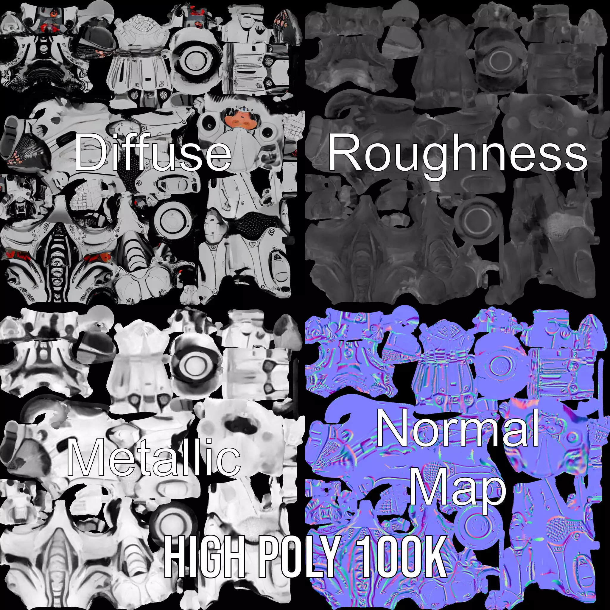 Futuristic Android Soldier Model Pack Low-poly 3D model_4