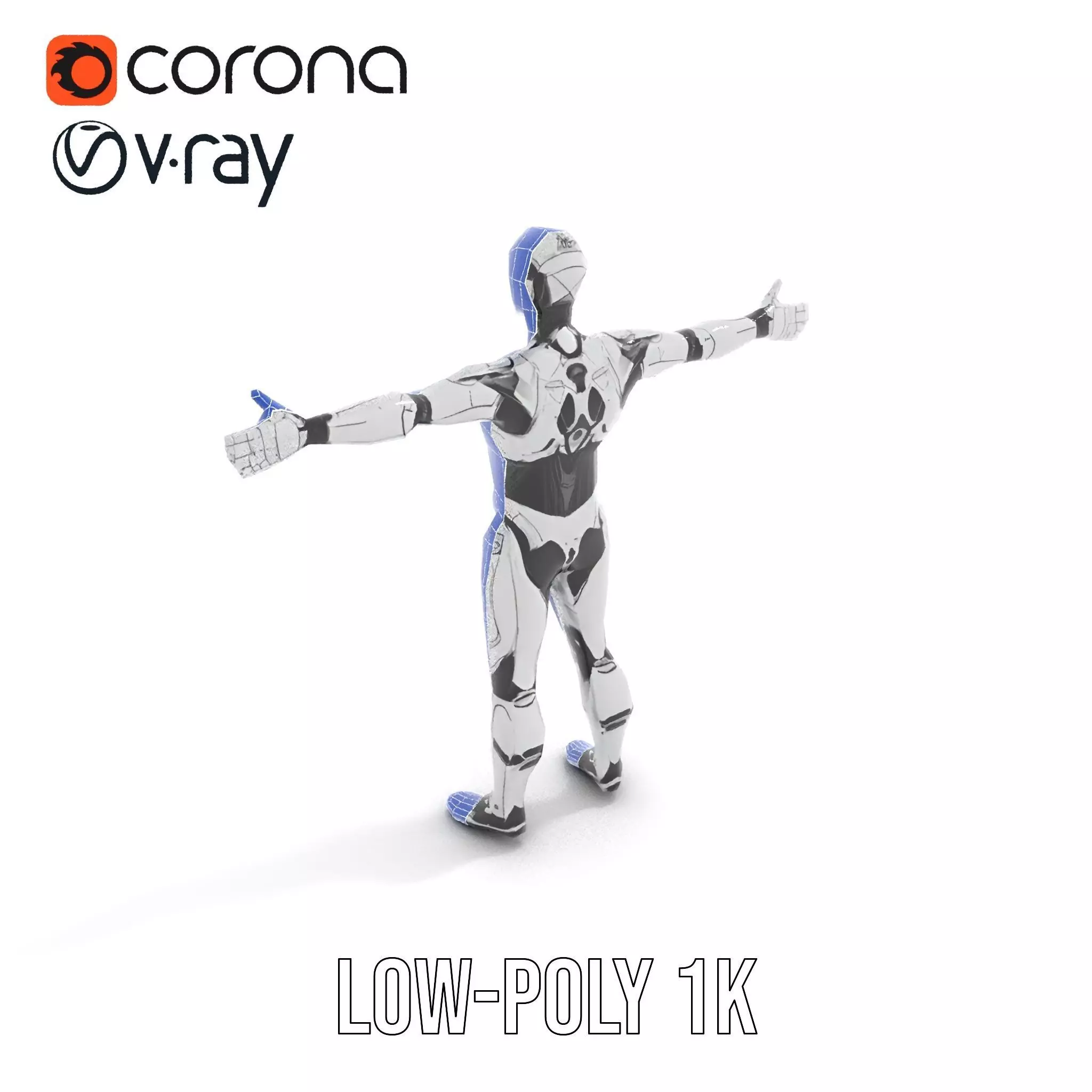 Futuristic Humanoid Robot Model Pack with Articulated Limbs Low-poly 3D model_19