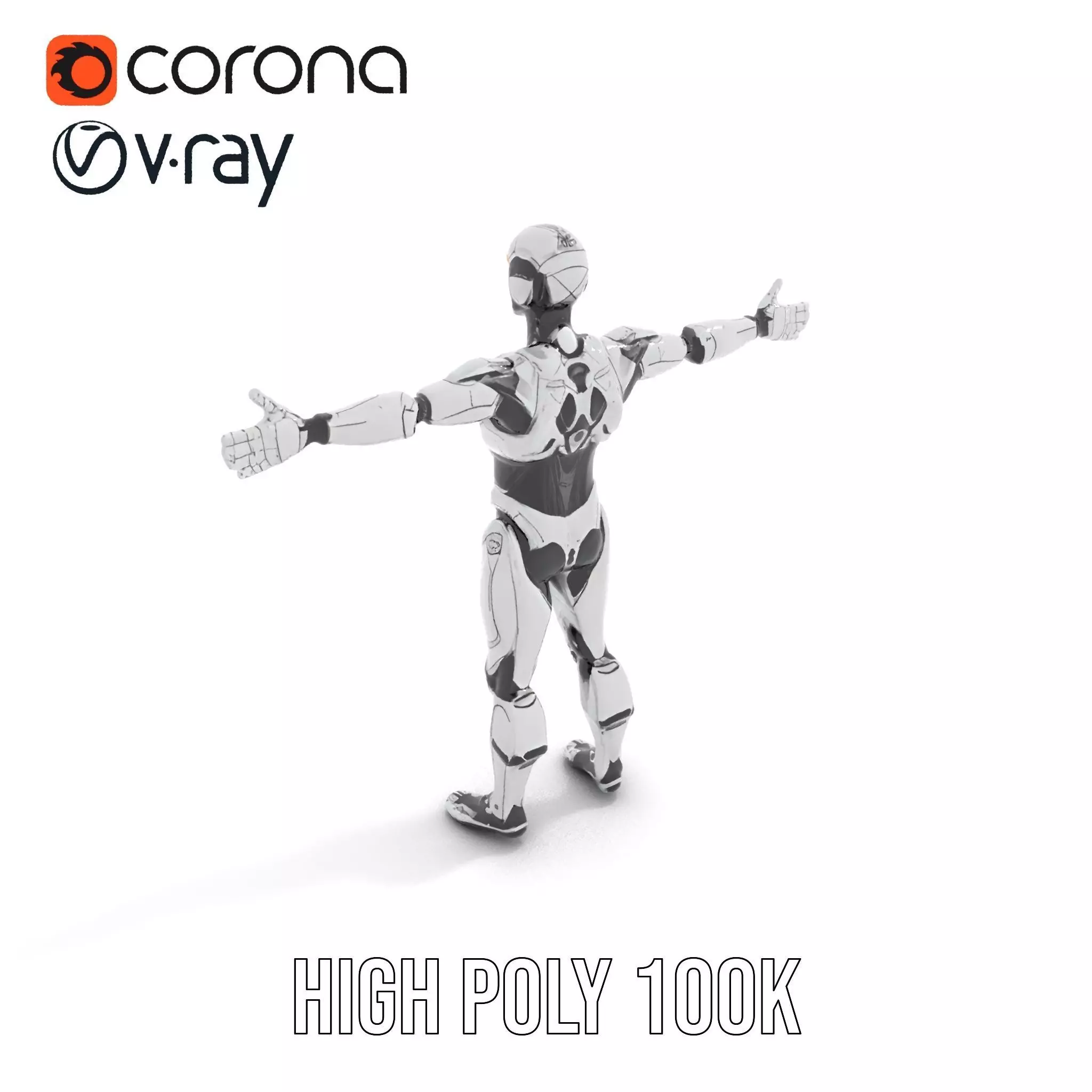 Futuristic Humanoid Robot Model Pack with Articulated Limbs Low-poly 3D model_12