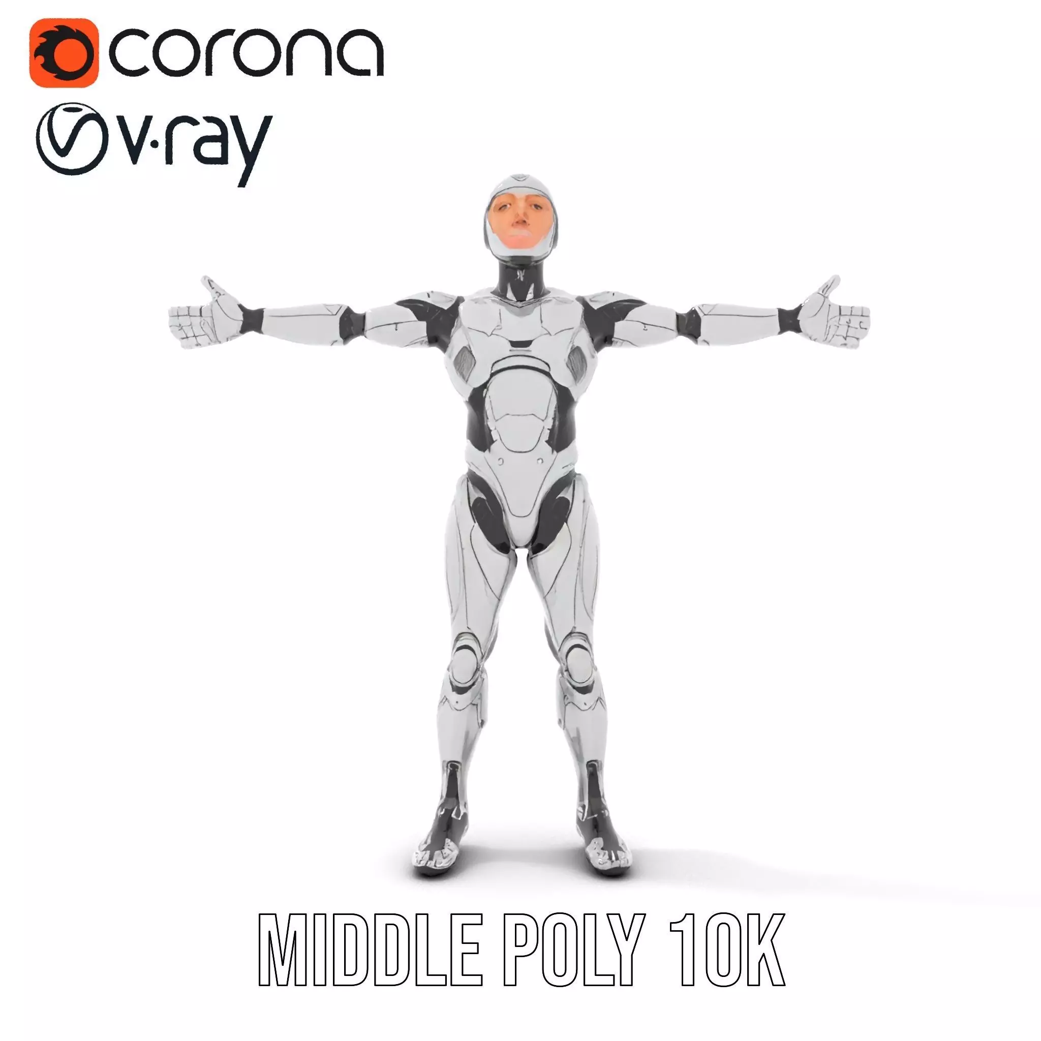 Futuristic Humanoid Robot Model Pack with Articulated Limbs Low-poly 3D model_10
