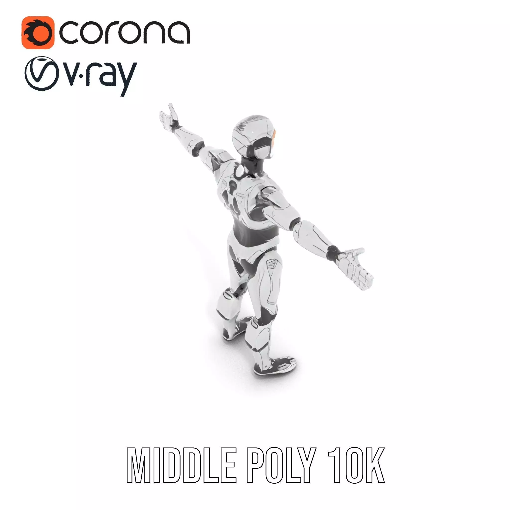 Futuristic Humanoid Robot Model Pack with Articulated Limbs Low-poly 3D model_13