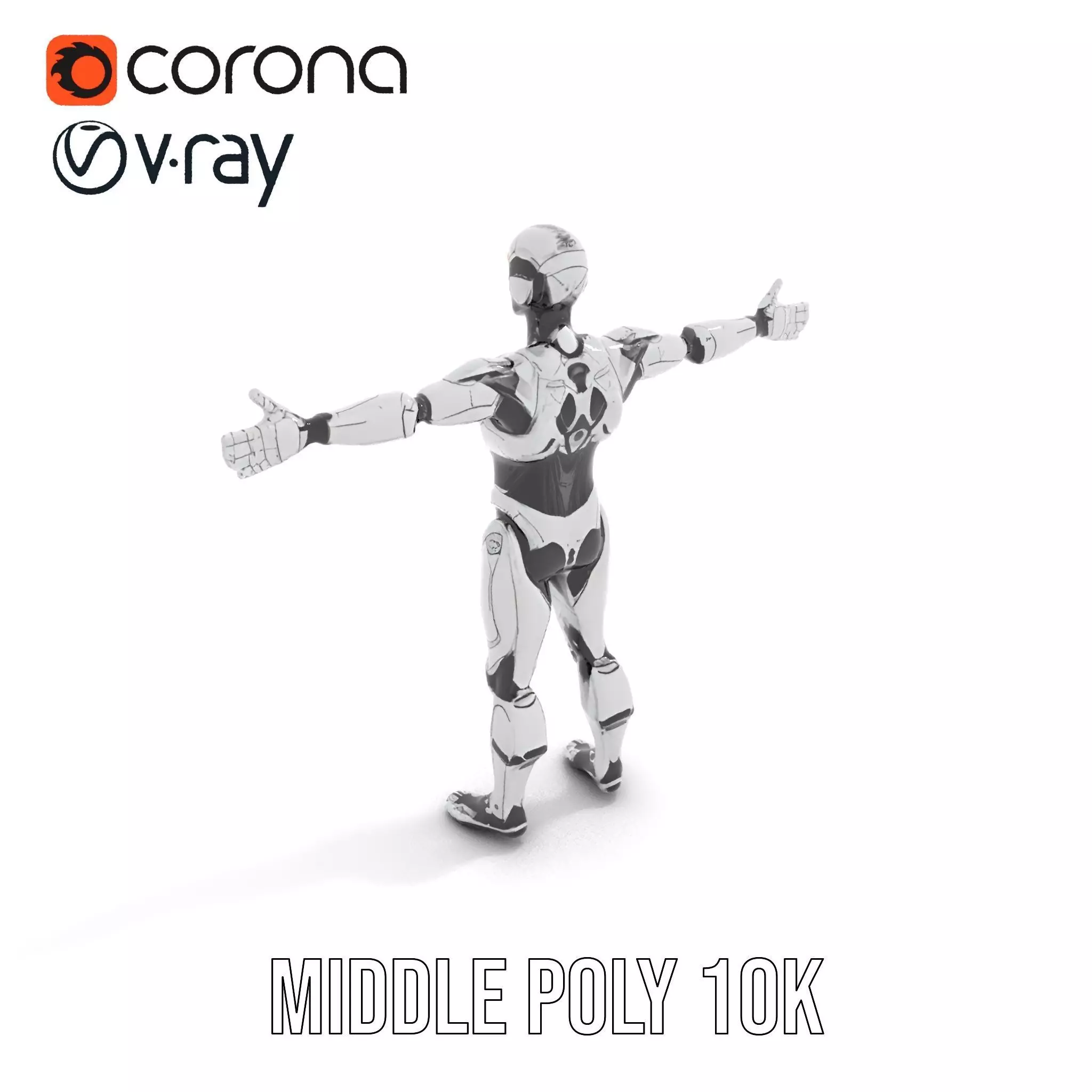 Futuristic Humanoid Robot Model Pack with Articulated Limbs Low-poly 3D model_5