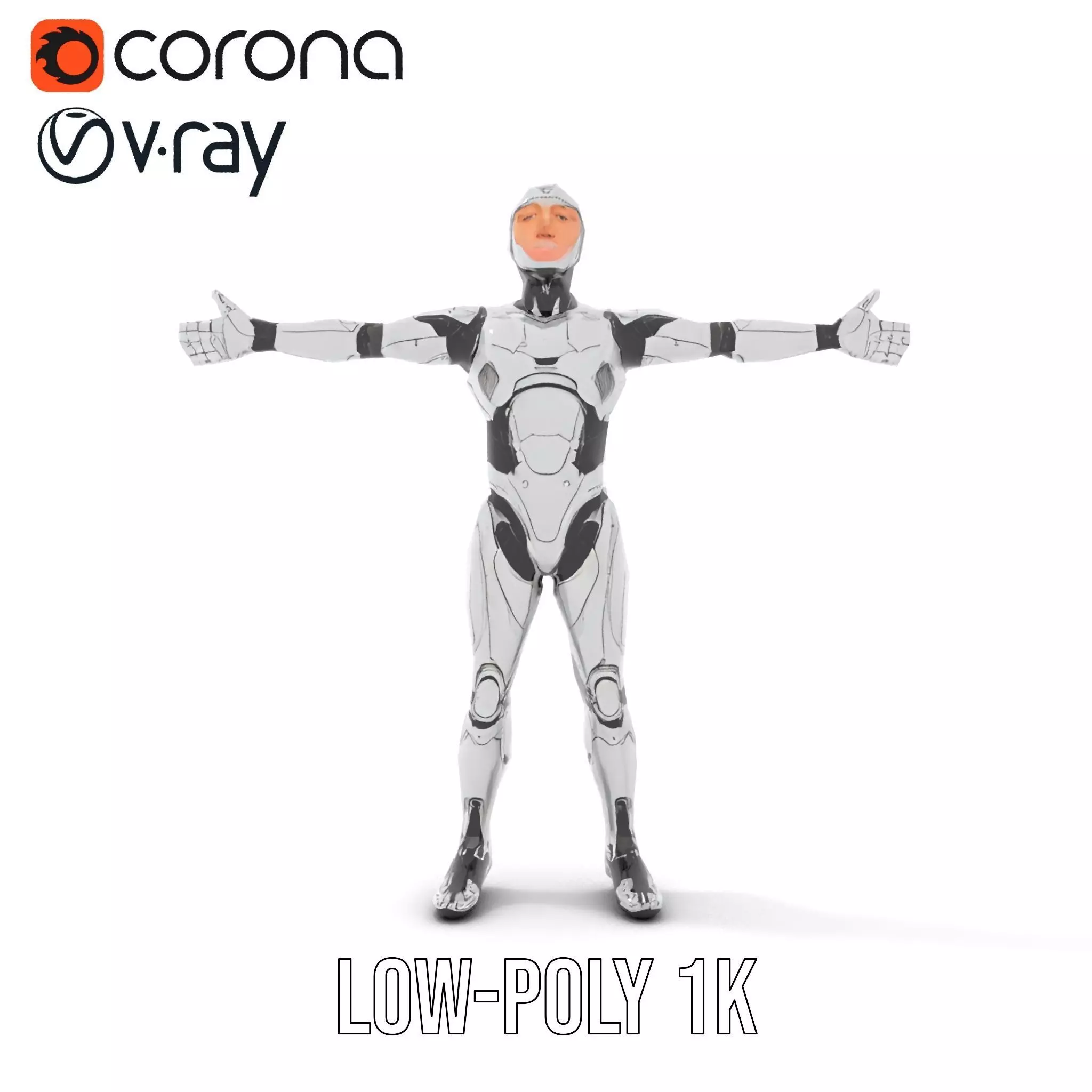 Futuristic Humanoid Robot Model Pack with Articulated Limbs Low-poly 3D model_7