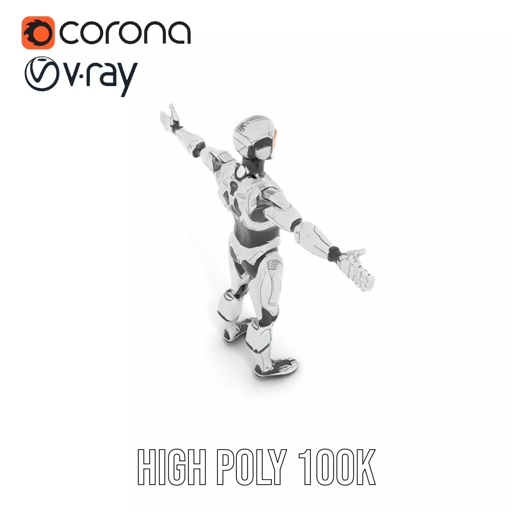 Futuristic Humanoid Robot Model Pack with Articulated Limbs Low-poly 3D model_9