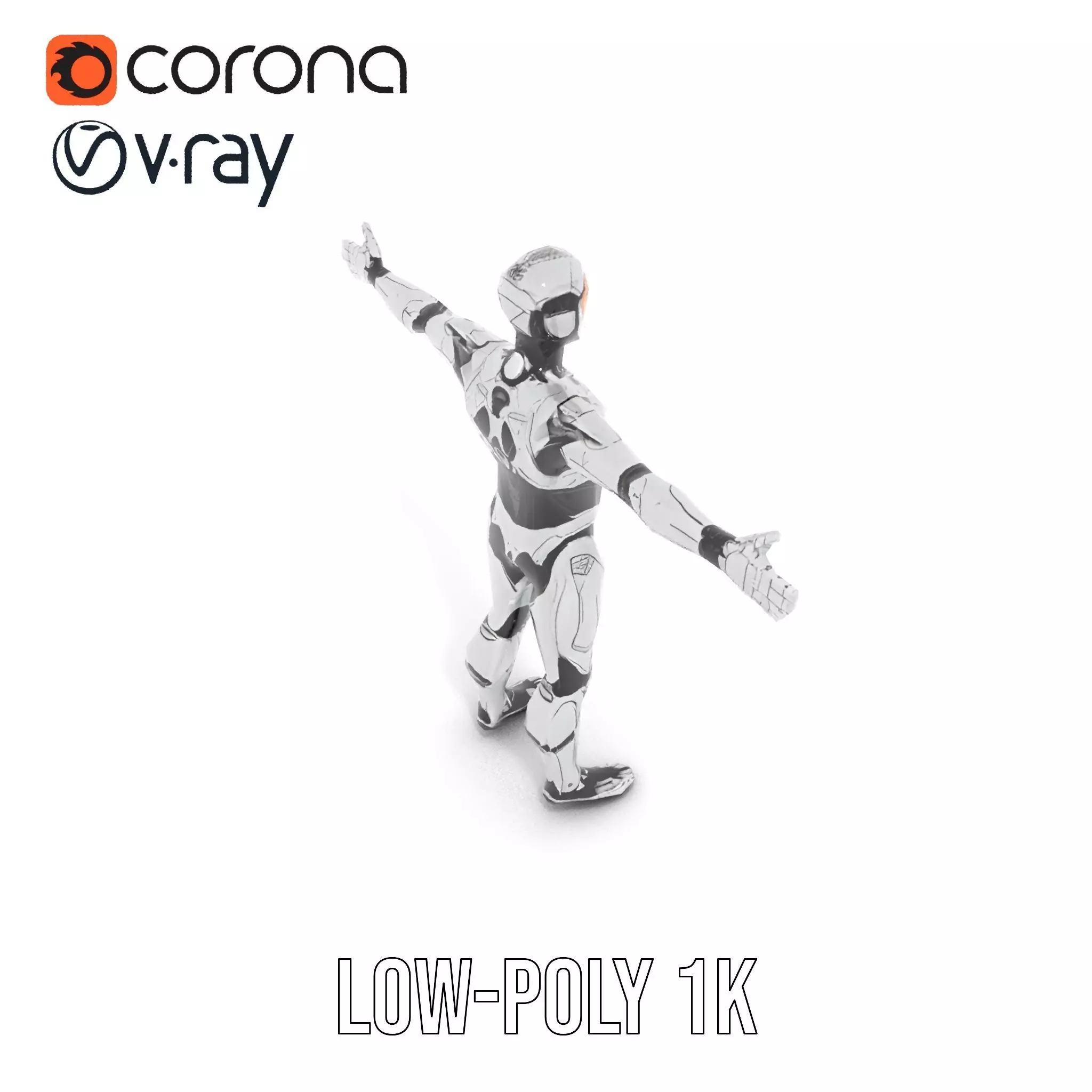 Futuristic Humanoid Robot Model Pack with Articulated Limbs Low-poly 3D model_30