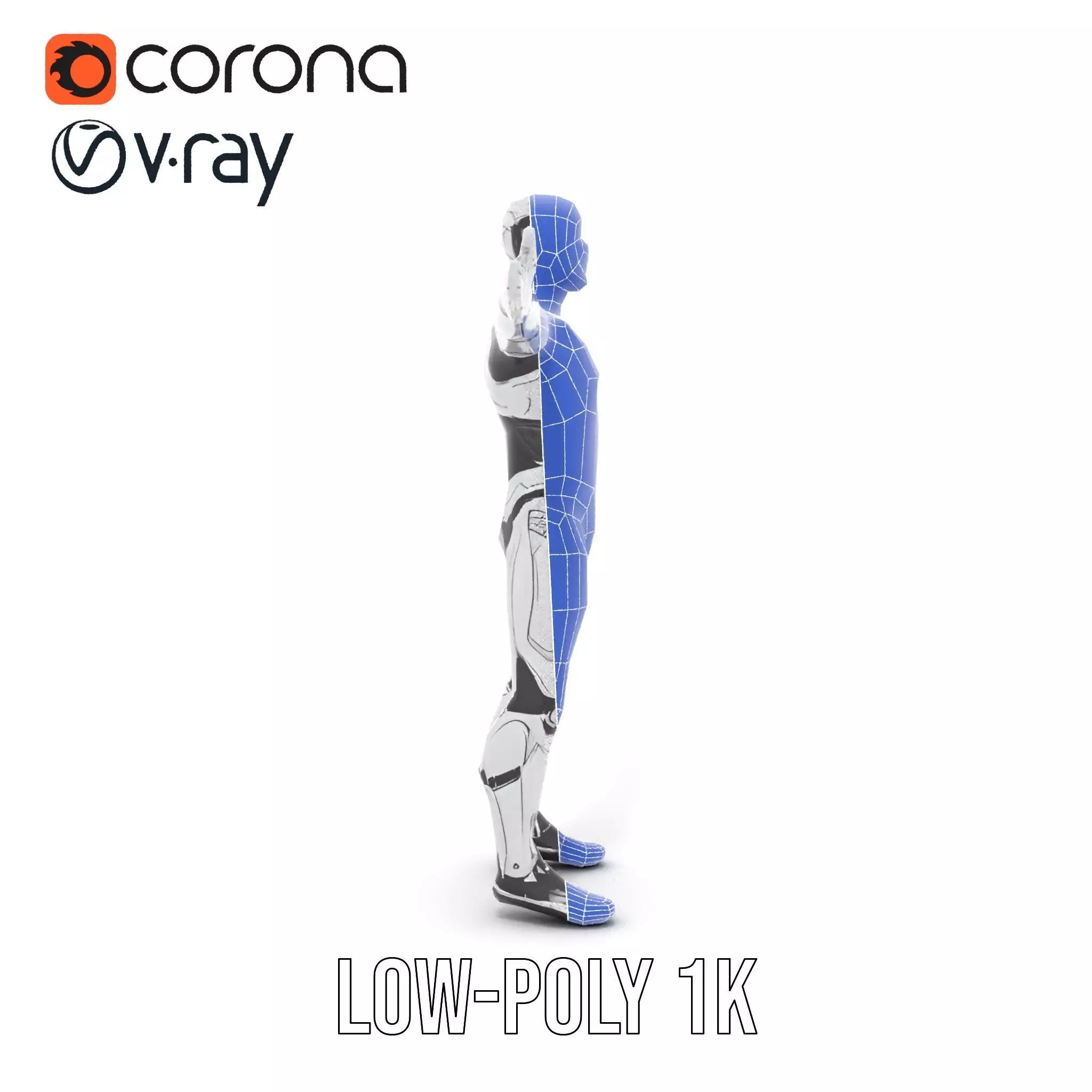 Futuristic Humanoid Robot Model Pack with Articulated Limbs Low-poly 3D model_17