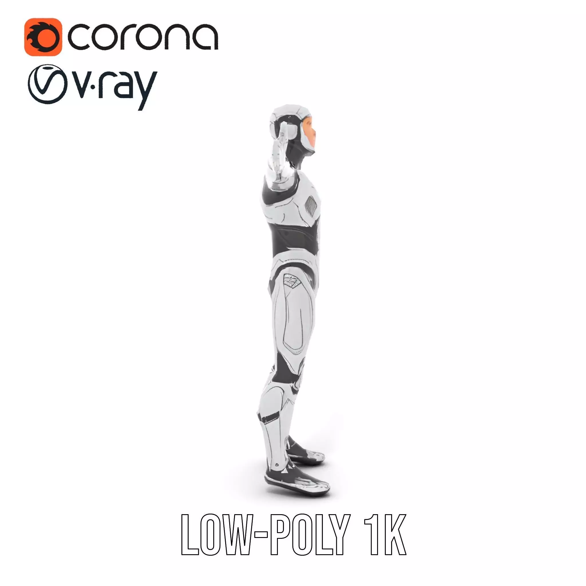 Futuristic Humanoid Robot Model Pack with Articulated Limbs Low-poly 3D model_27