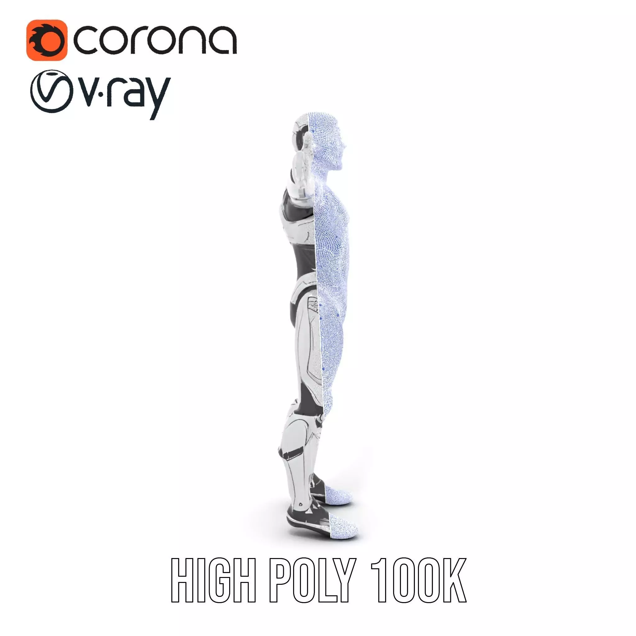 Futuristic Humanoid Robot Model Pack with Articulated Limbs Low-poly 3D model_34