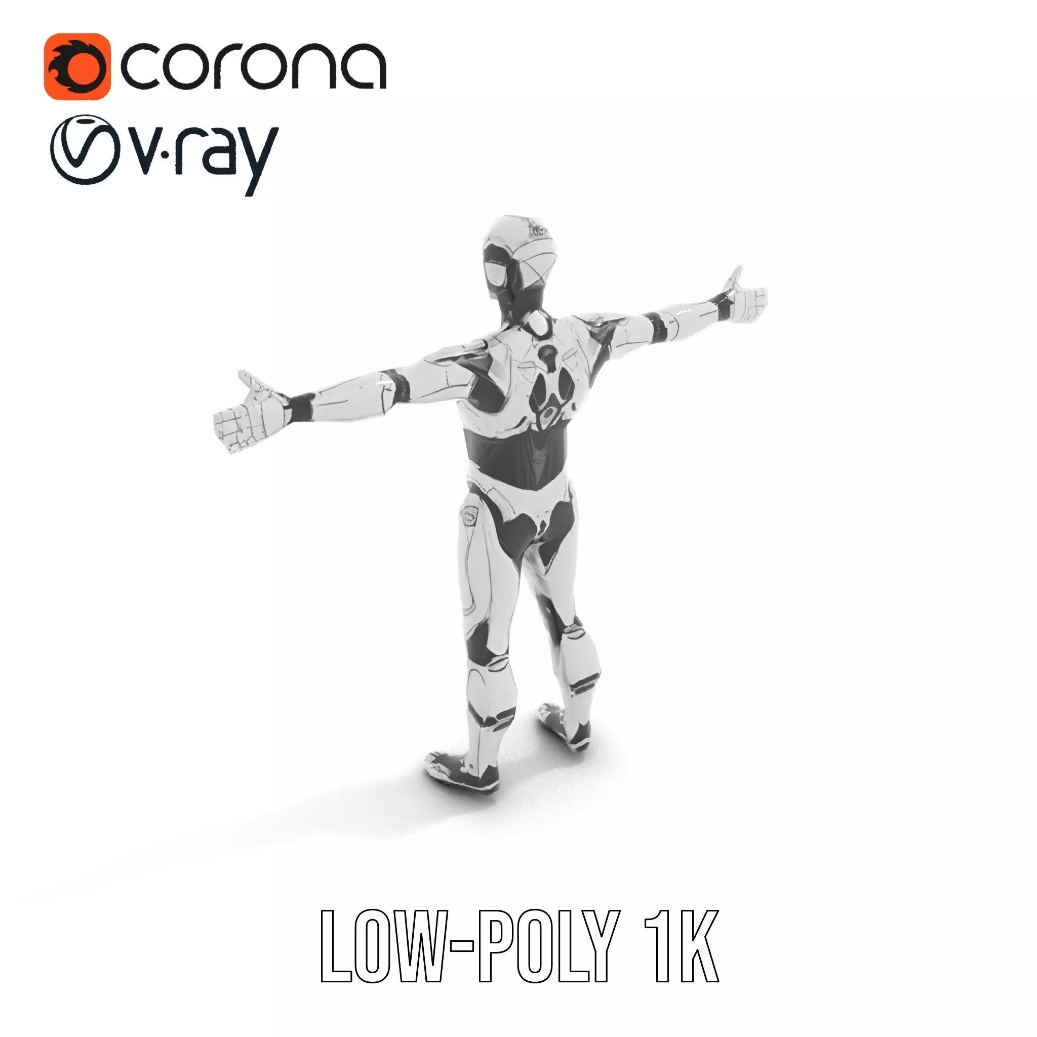 Futuristic Humanoid Robot Model Pack with Articulated Limbs Low-poly 3D model_11