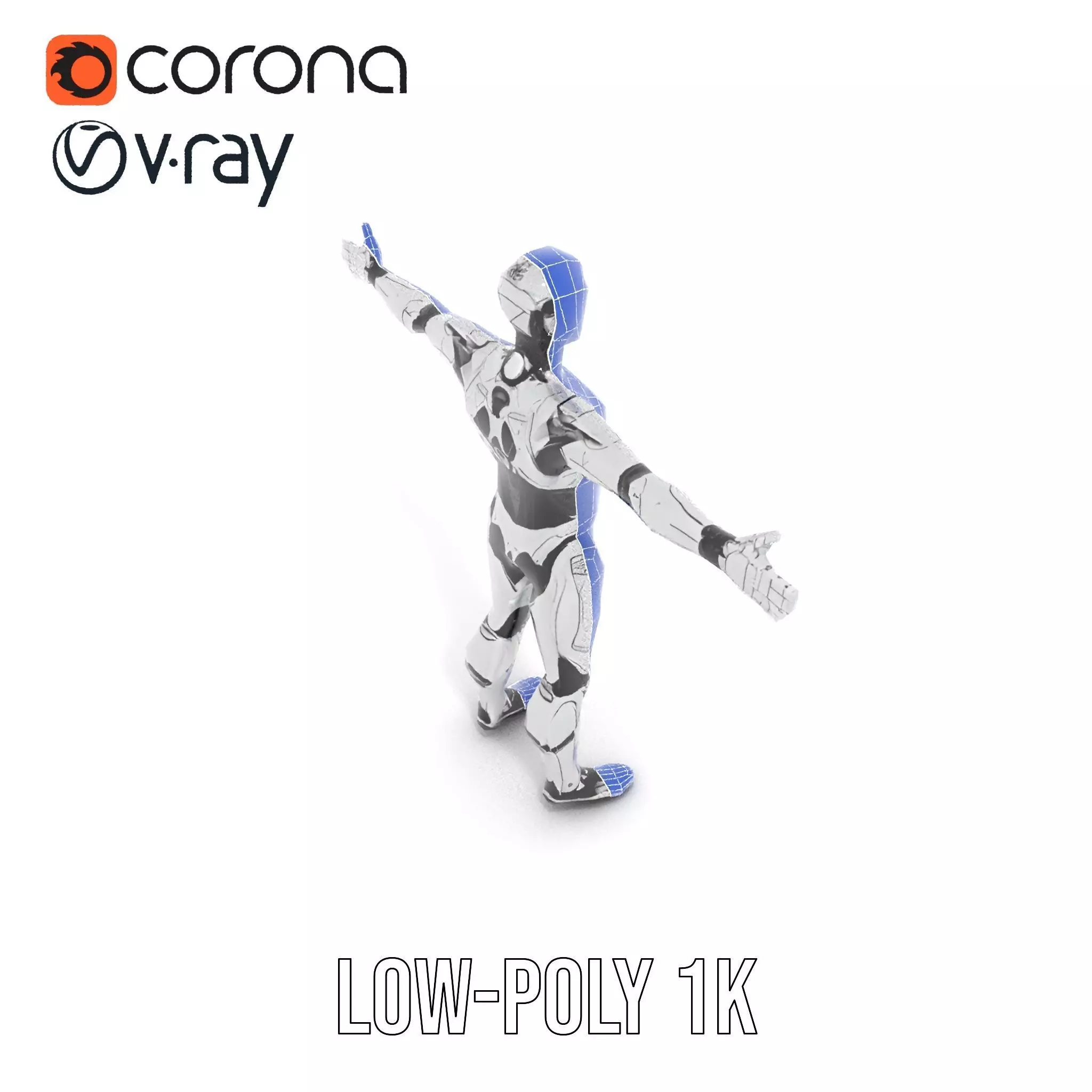 Futuristic Humanoid Robot Model Pack with Articulated Limbs Low-poly 3D model_21