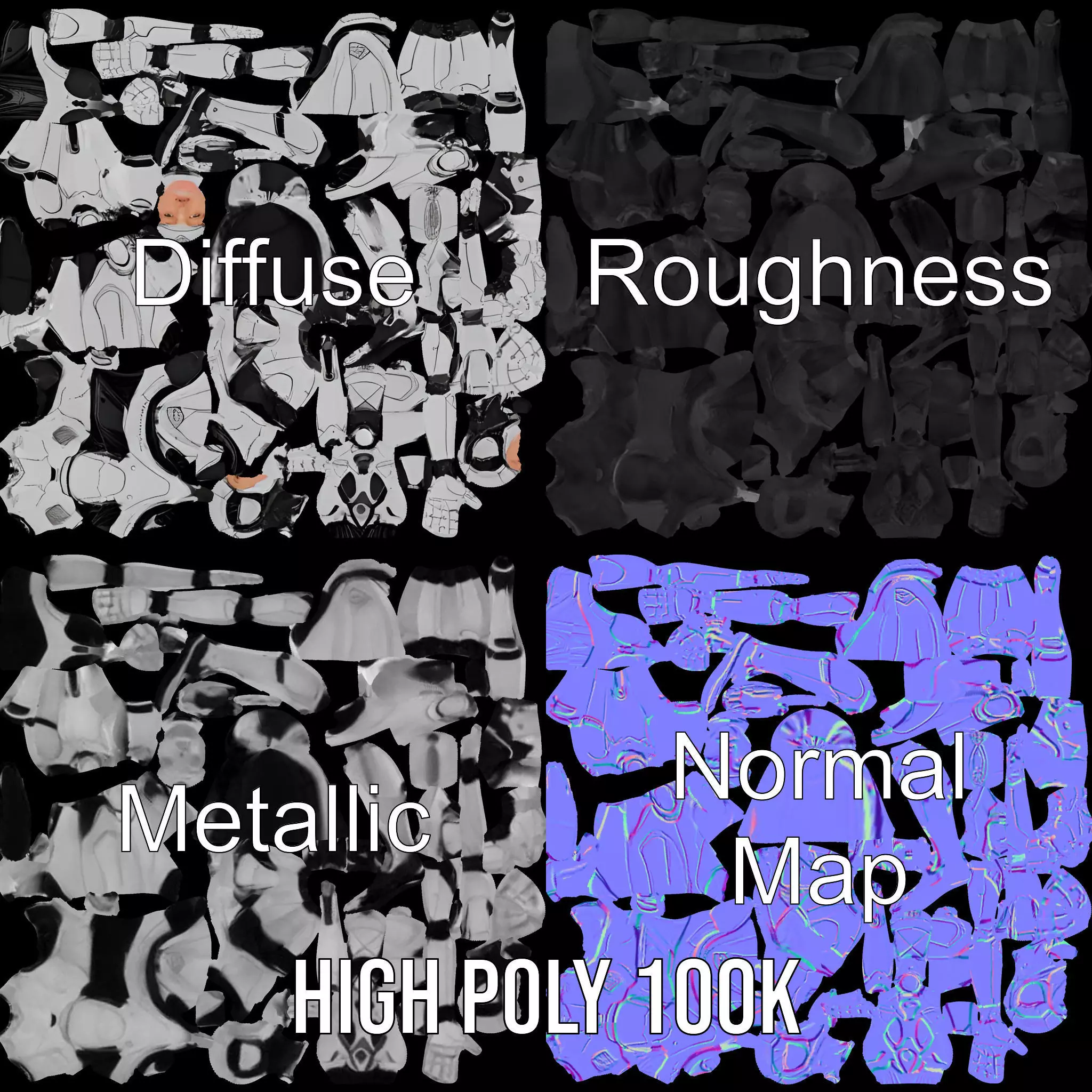 Futuristic Humanoid Robot Model Pack with Articulated Limbs Low-poly 3D model_3