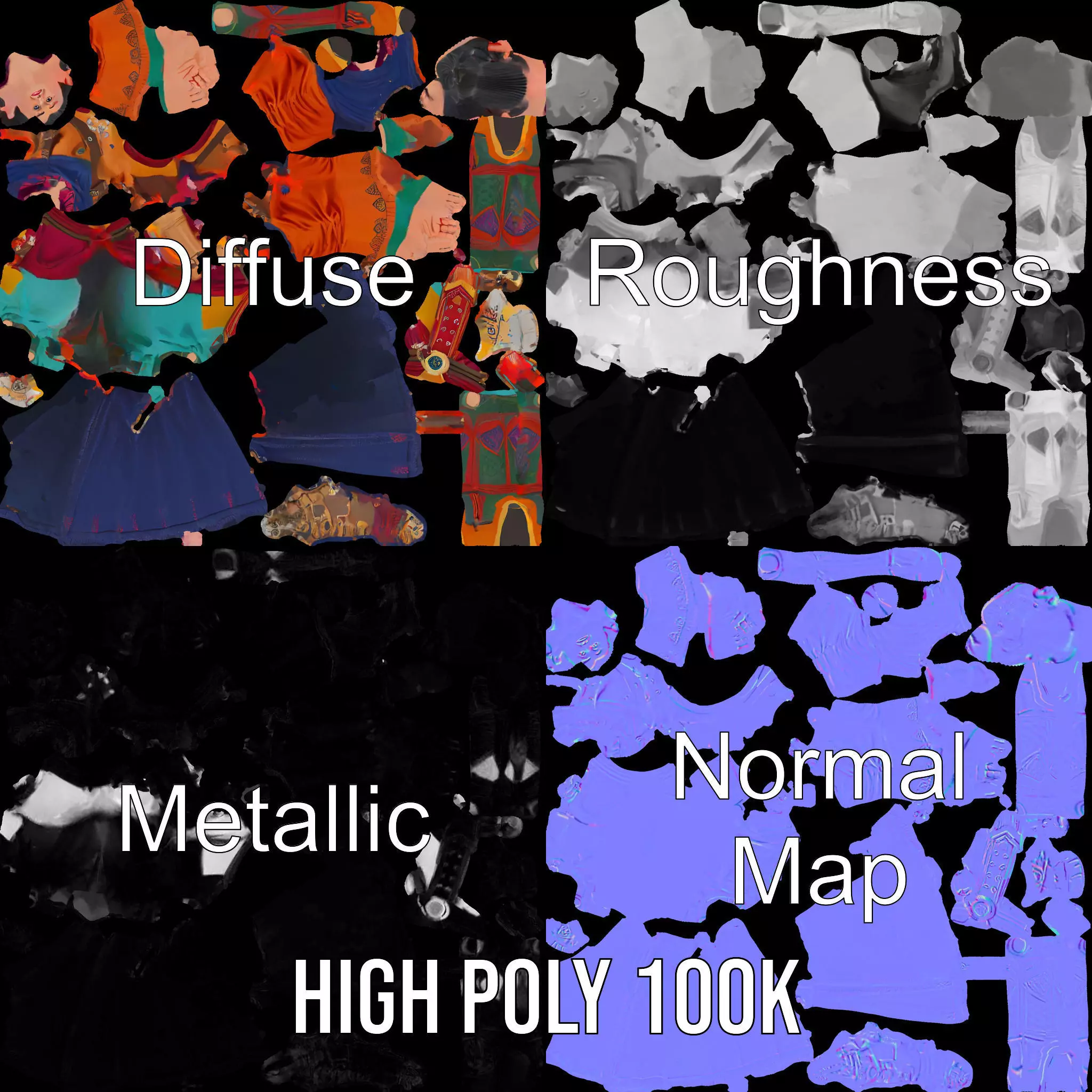 Colorful Fantasy Character Model Pack for Rendering Low-poly 3D model_3