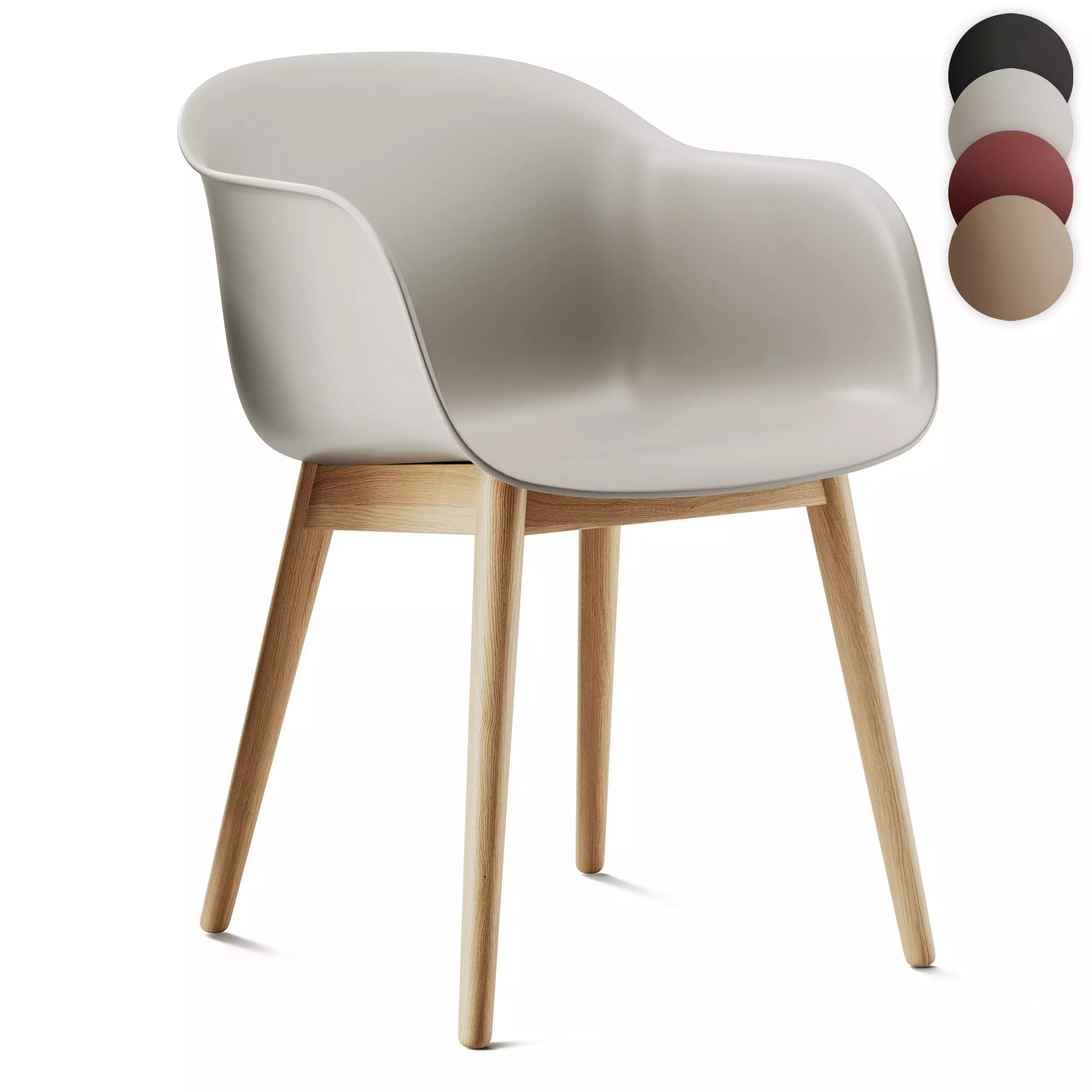 Muuto Fiber Outdoor Armchair Wood Base 3D model