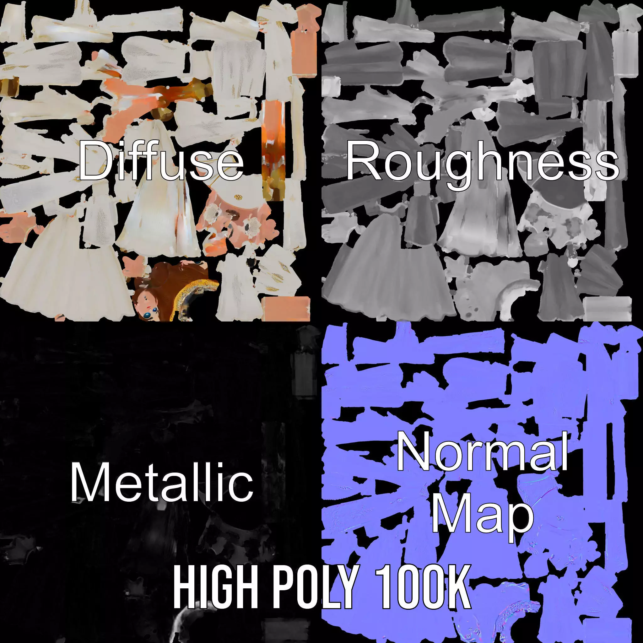 Princess Character Model Pack with Detailed Gown Low-poly 3D model_4