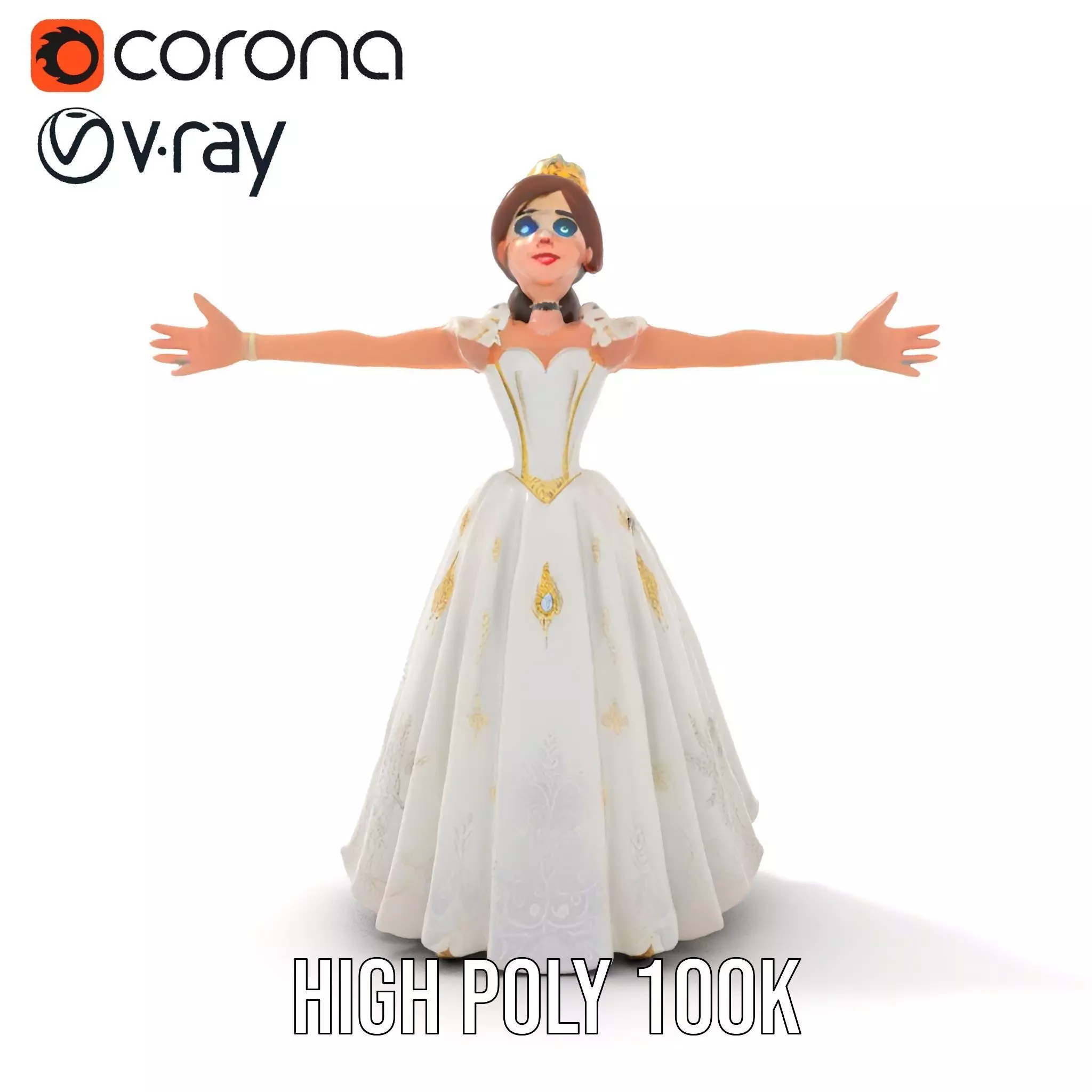 Princess Character Model Pack with Detailed Gown Low-poly 3D model_22