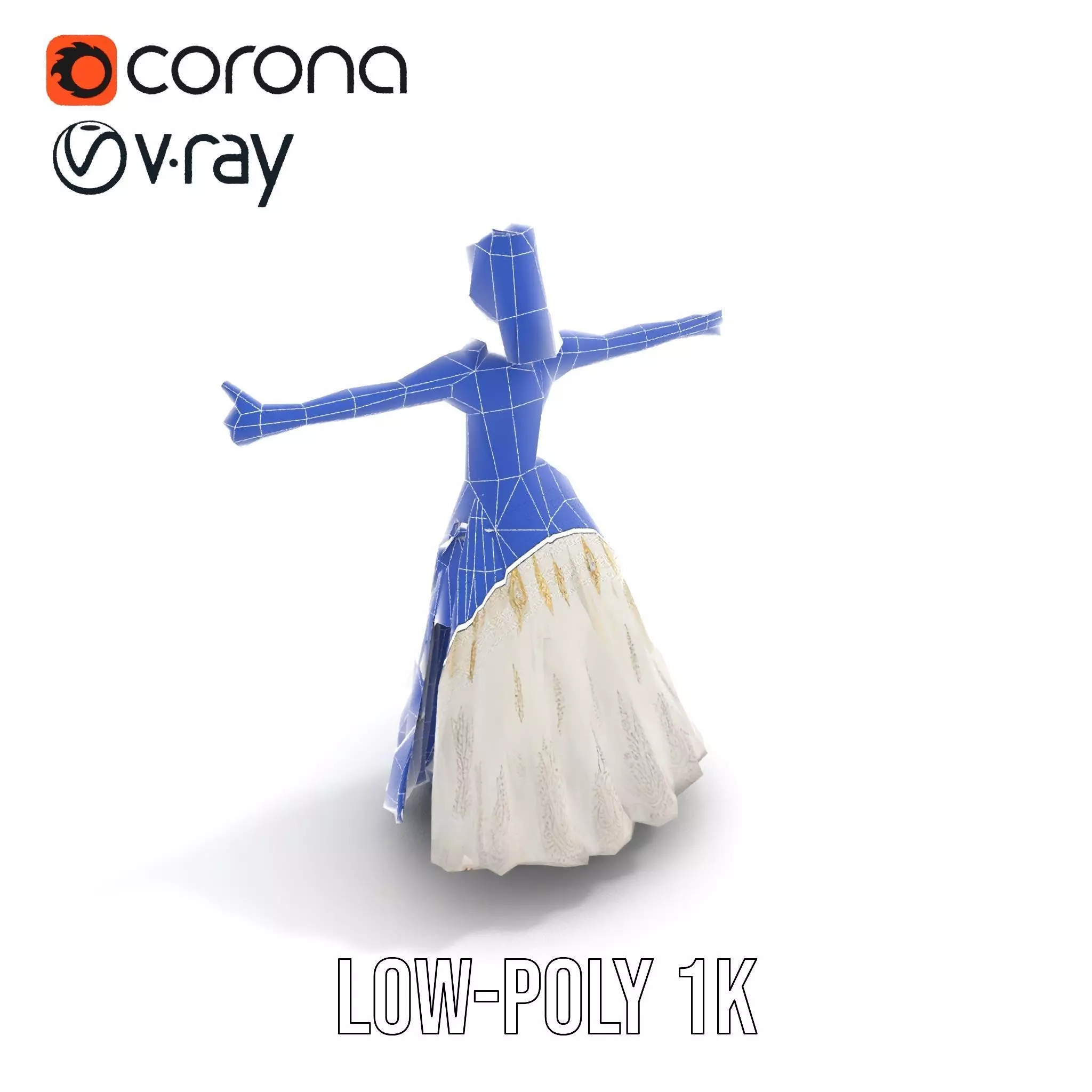 Princess Character Model Pack with Detailed Gown Low-poly 3D model_24