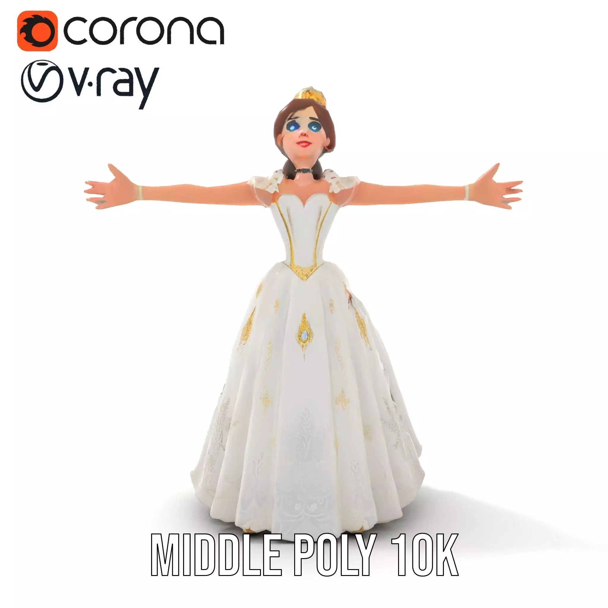 Princess Character Model Pack with Detailed Gown Low-poly 3D model_28
