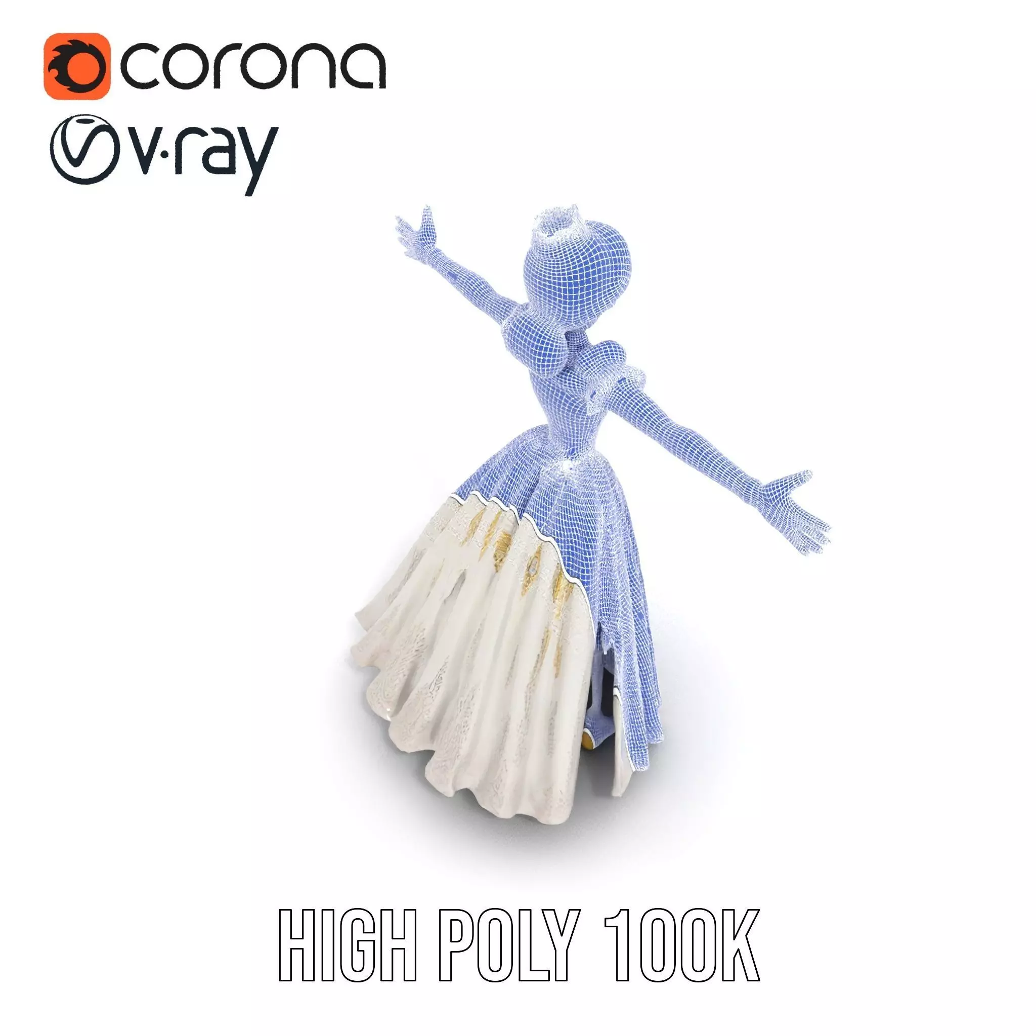 Princess Character Model Pack with Detailed Gown Low-poly 3D model_16