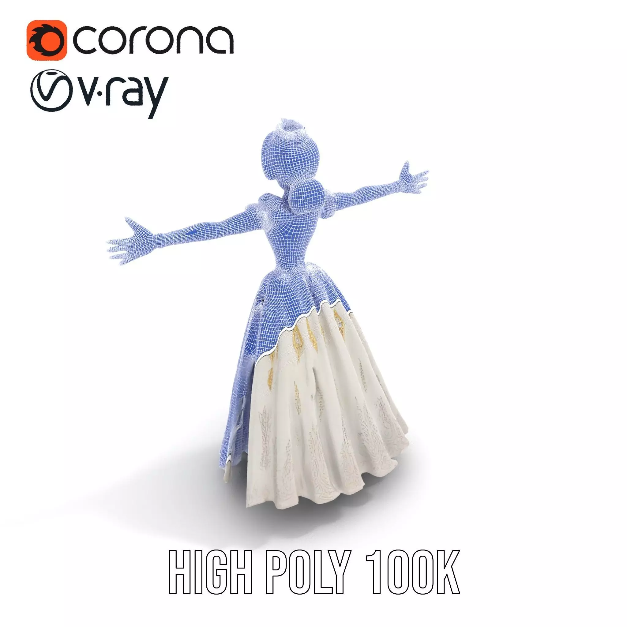 Princess Character Model Pack with Detailed Gown Low-poly 3D model_34
