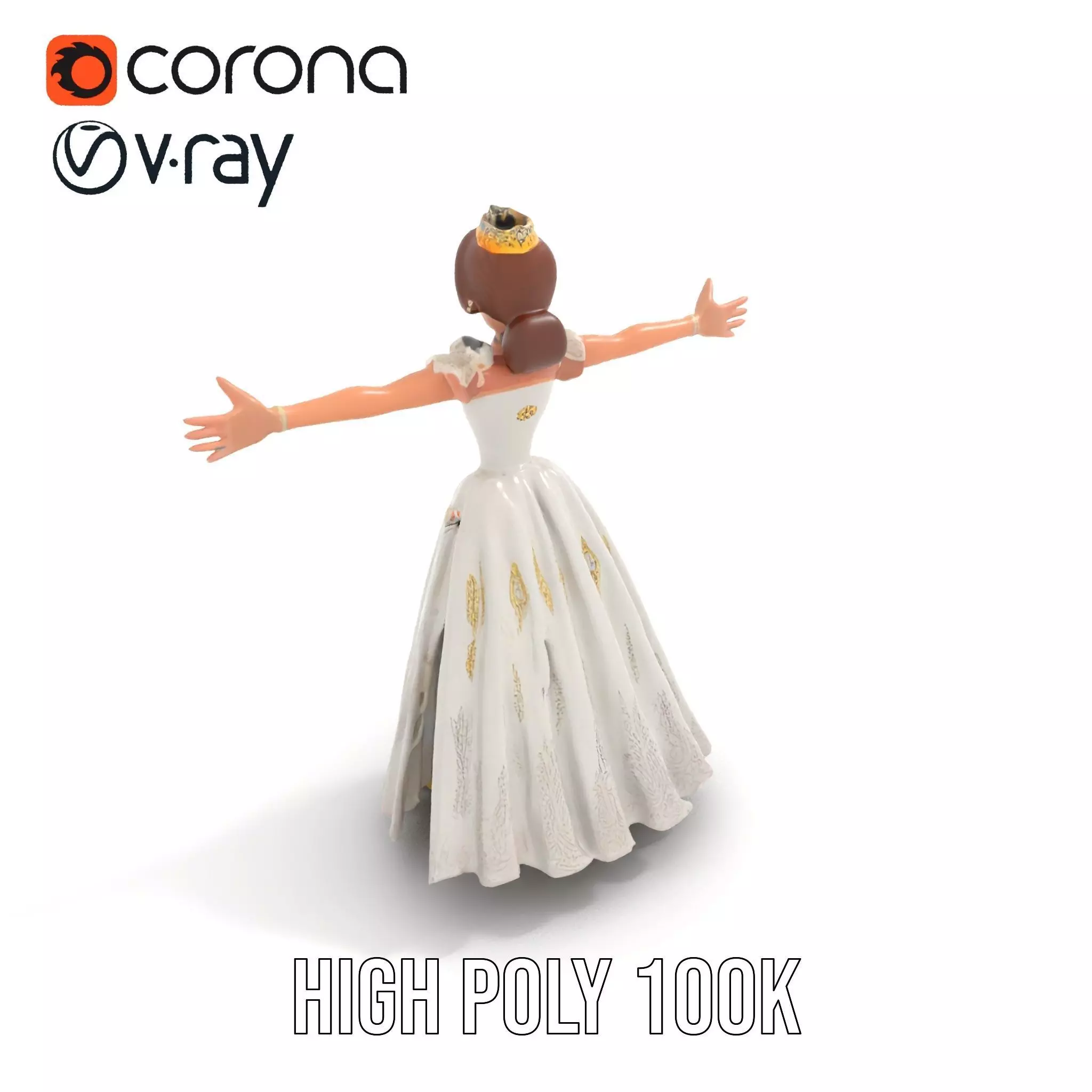Princess Character Model Pack with Detailed Gown Low-poly 3D model_10