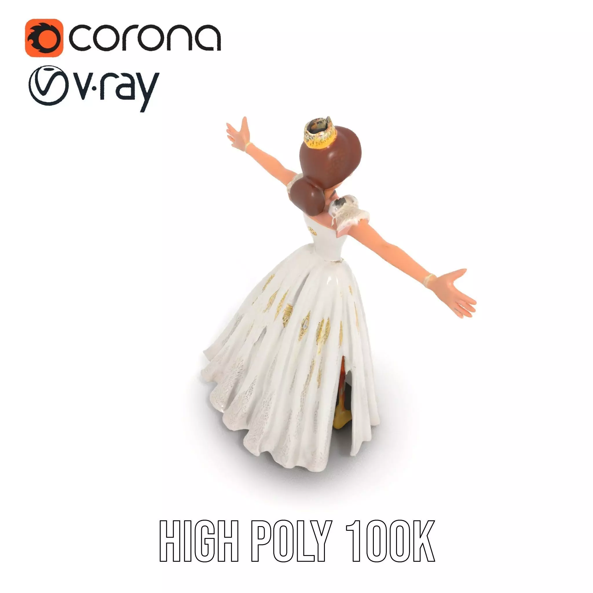 Princess Character Model Pack with Detailed Gown Low-poly 3D model_13