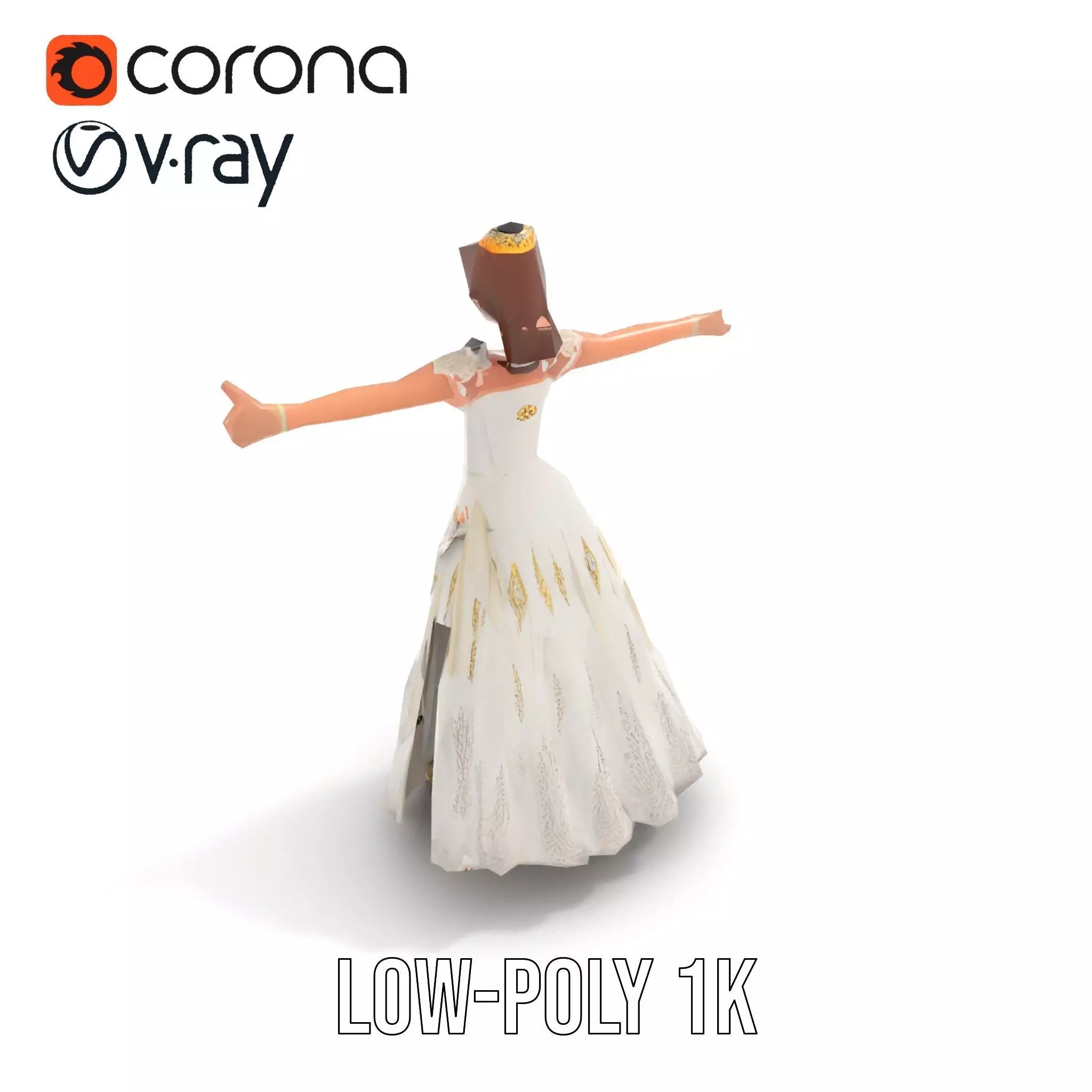 Princess Character Model Pack with Detailed Gown Low-poly 3D model_9