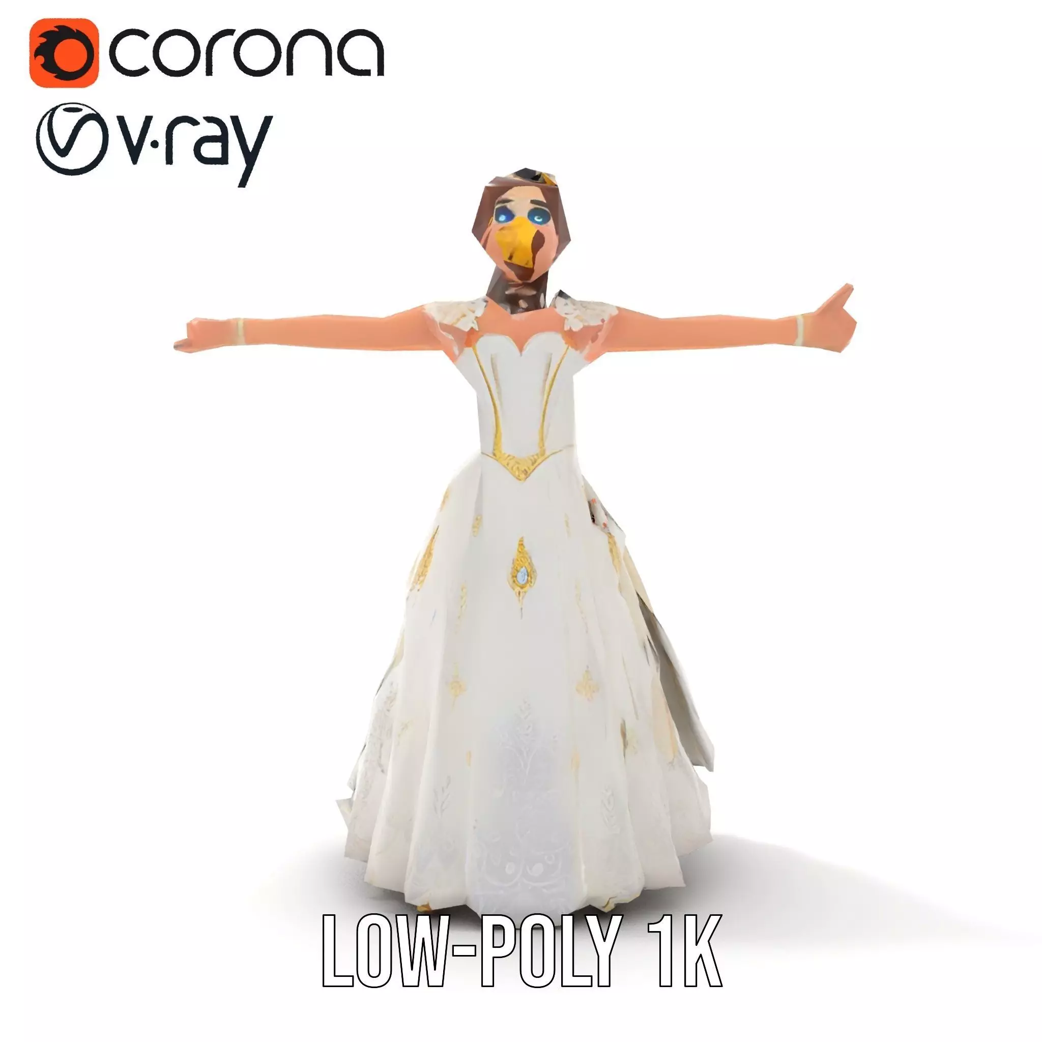 Princess Character Model Pack with Detailed Gown Low-poly 3D model_15