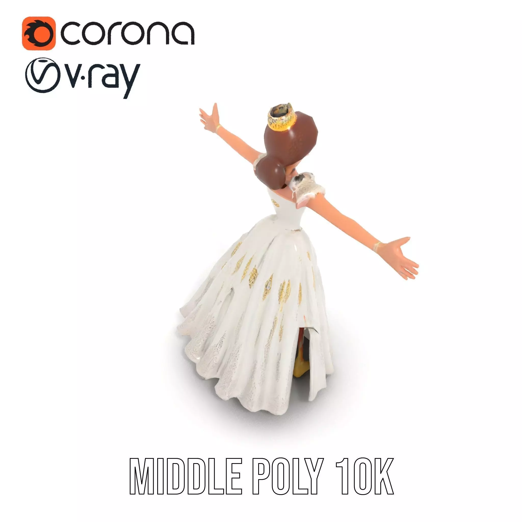 Princess Character Model Pack with Detailed Gown Low-poly 3D model_31